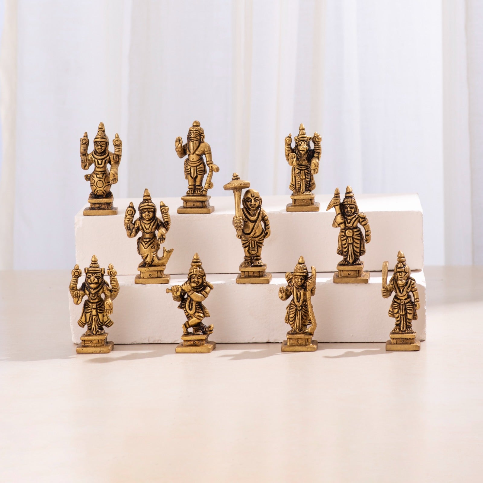 Brass Dashavatara Set 10 Vishnu Avatars Statues Set - 2.5 Inch