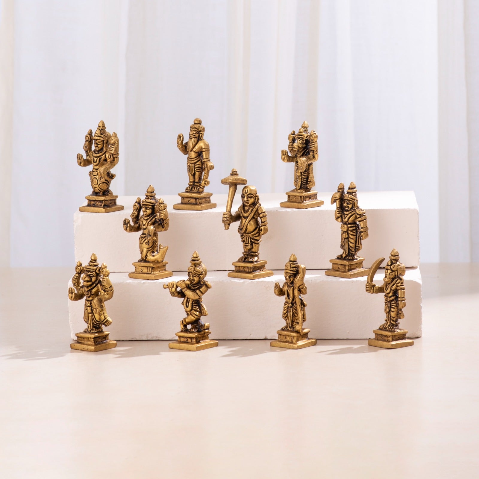 Brass Dashavatara Set 10 Vishnu Avatars Statues Set - 2.5 Inch