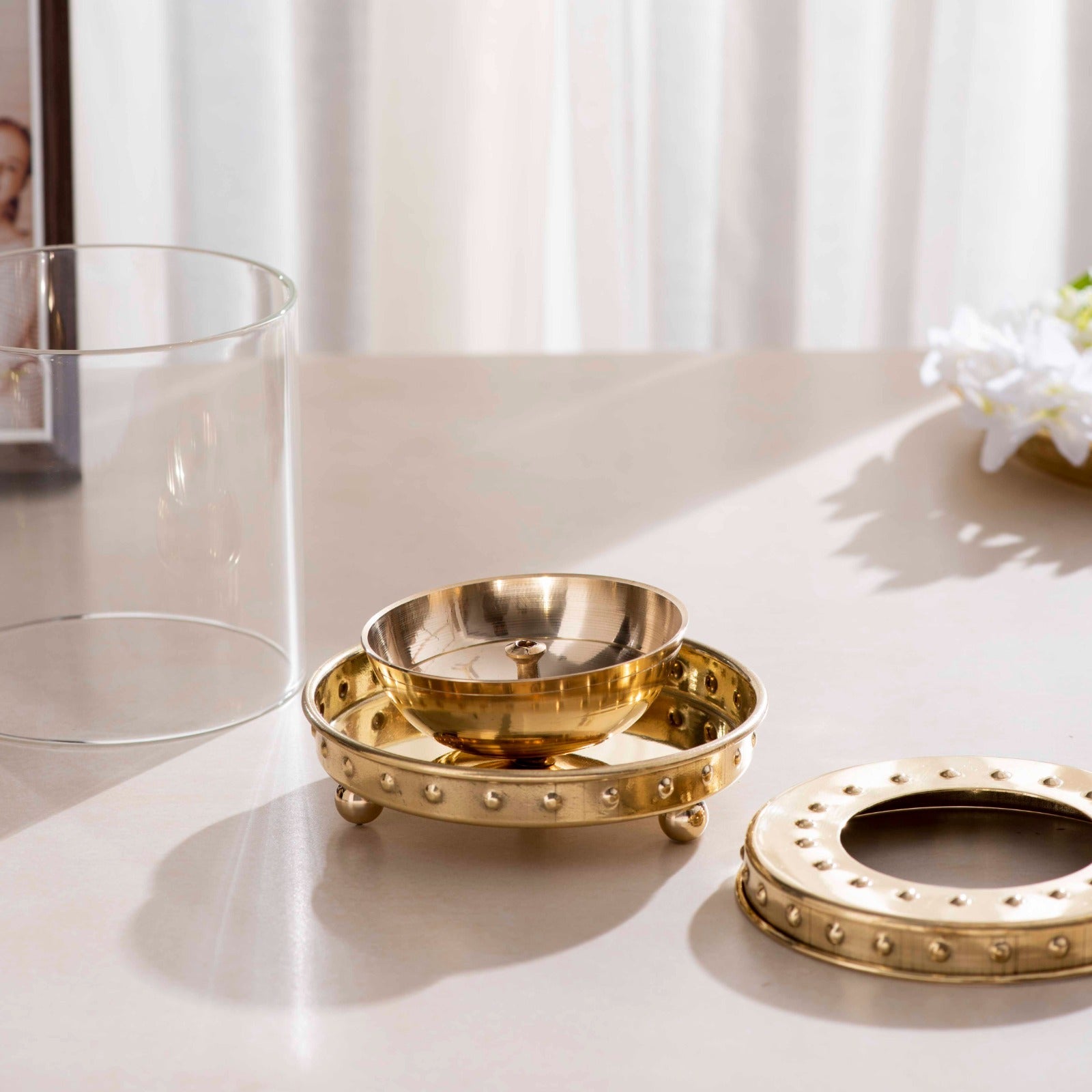 Brass Akhand Diya With Borosil Glass - 5 Inch