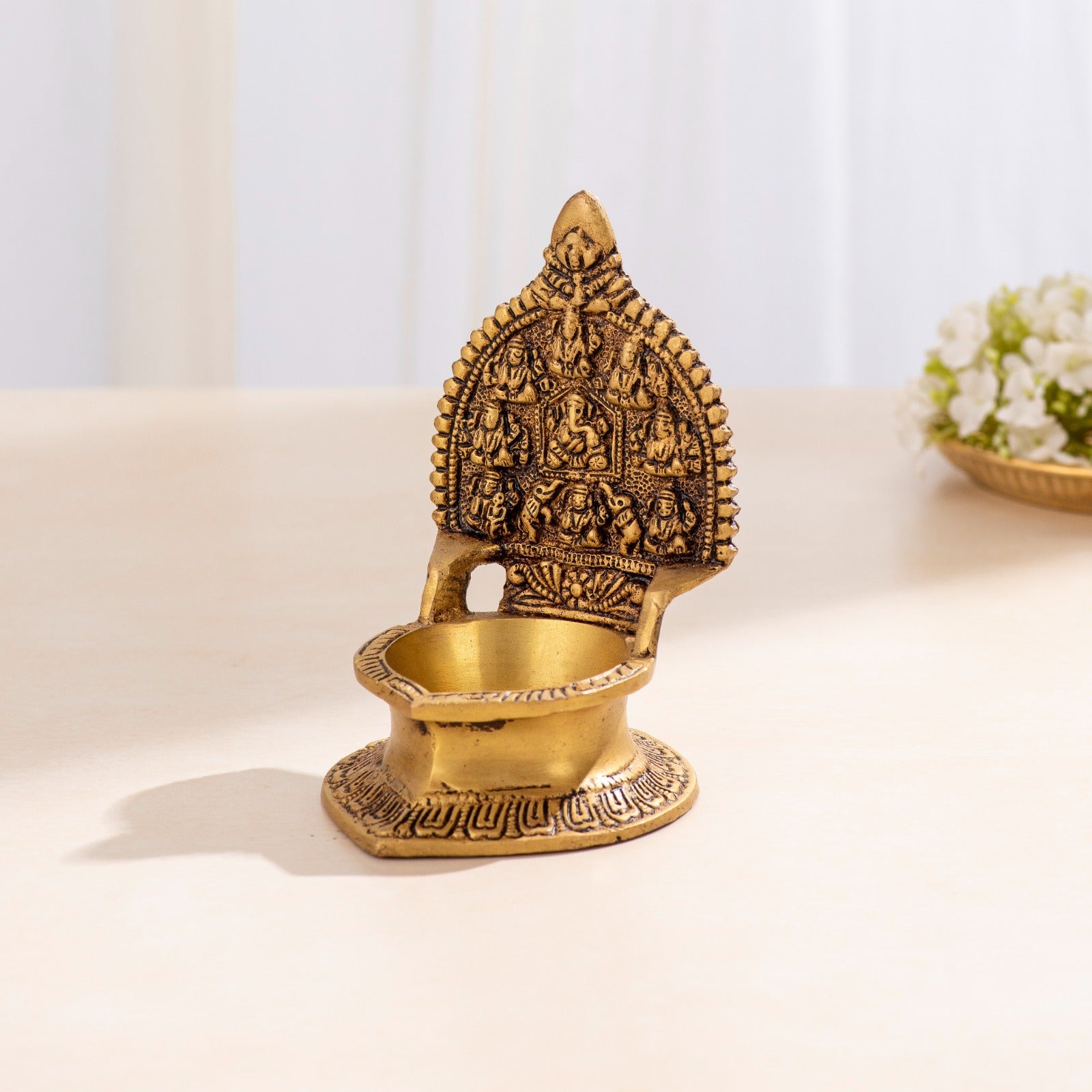 Brass Asthlakshmi with Ganesha Deepak - 5 inch