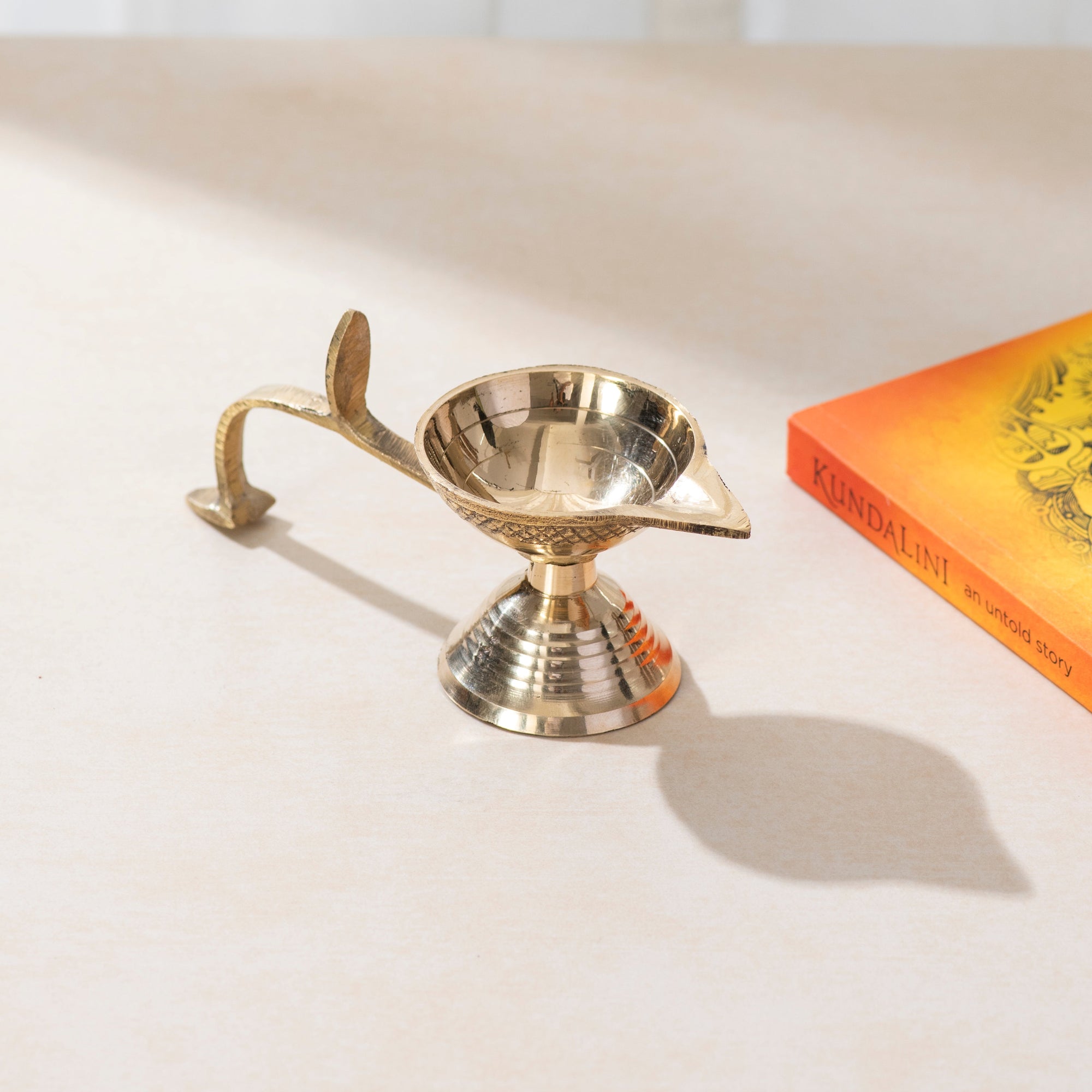 Brass Aarti Diya with Handle - 5.5 Inch