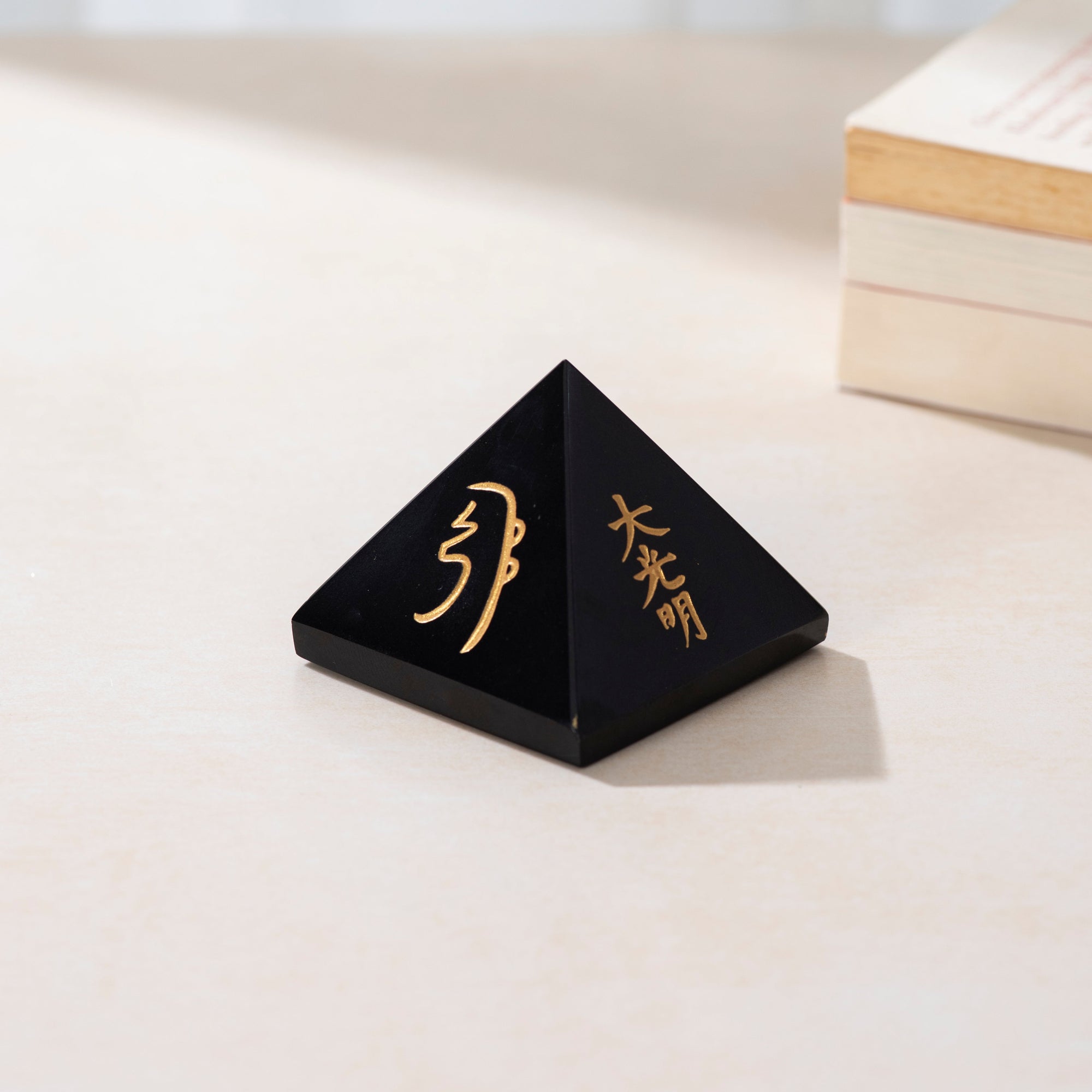 Black Tourmaline Reiki Symbol Pyramid for Protection