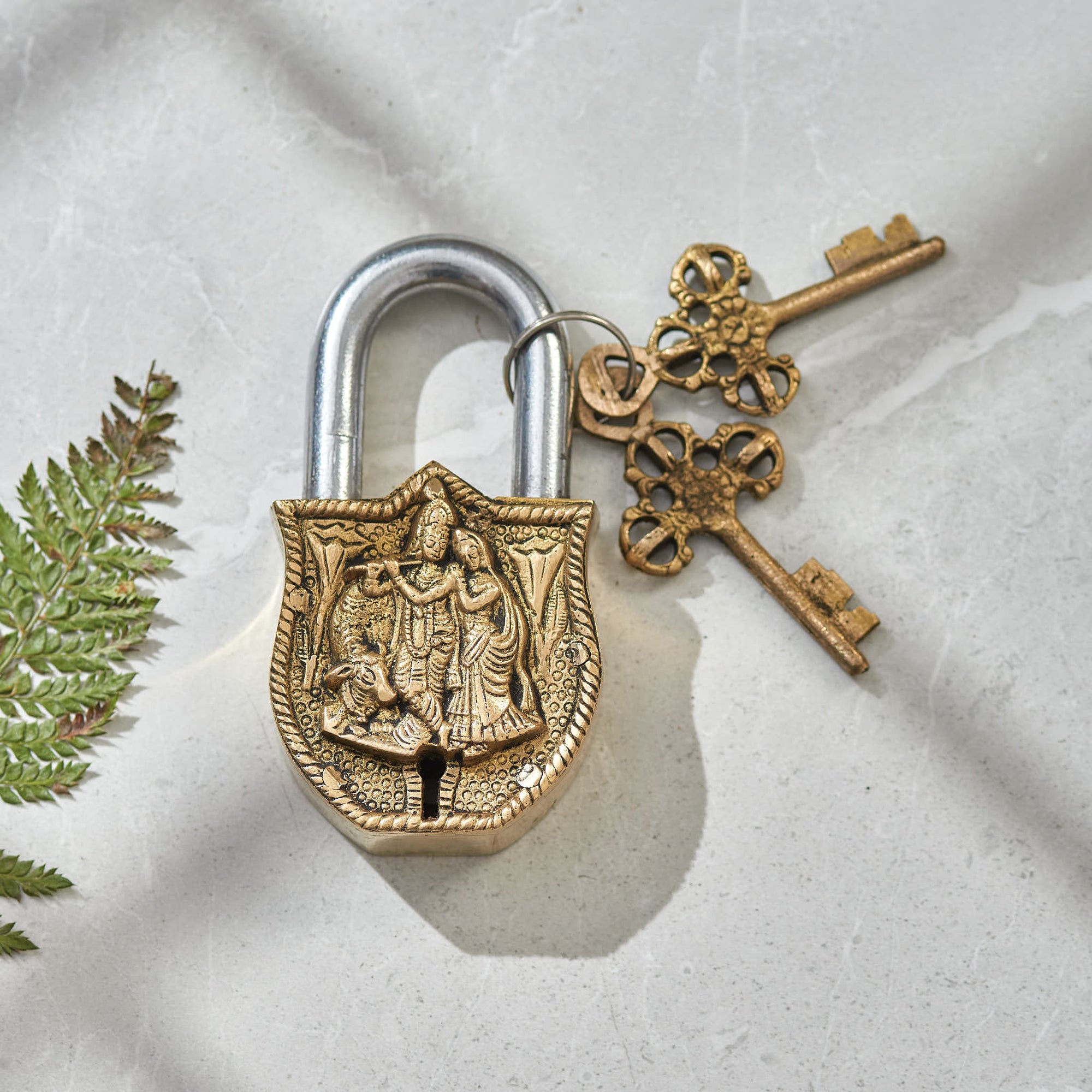 Brass Radha Krishna Lock - 4 Inch