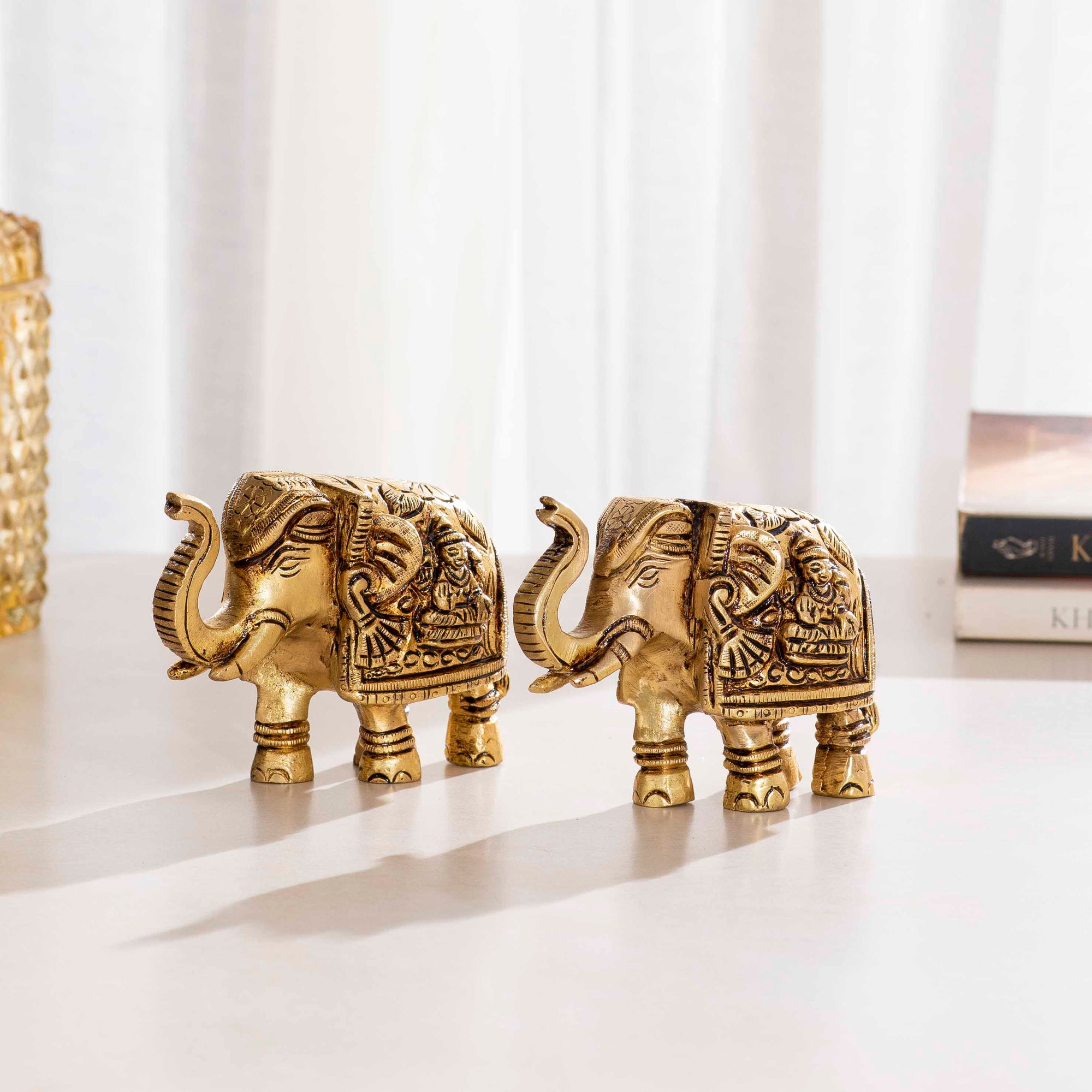 Brass Laxmi Ganesh Elephant Pair - 3 inch