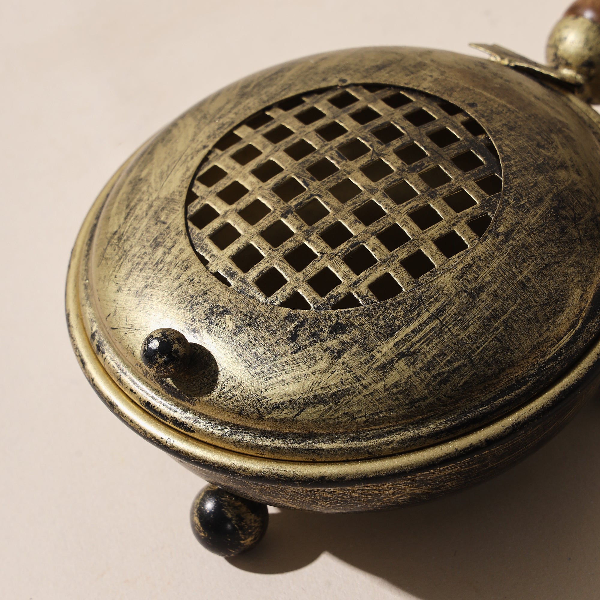 Vintage Brass Coating Dhuna/Lohban with Wooden Handle- 10 inch
