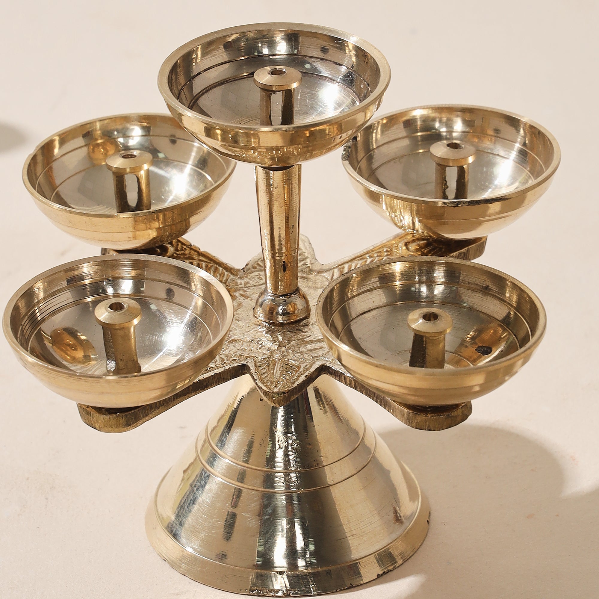Brass 5 Face Bhadra Deepam with Stand- 4 inch