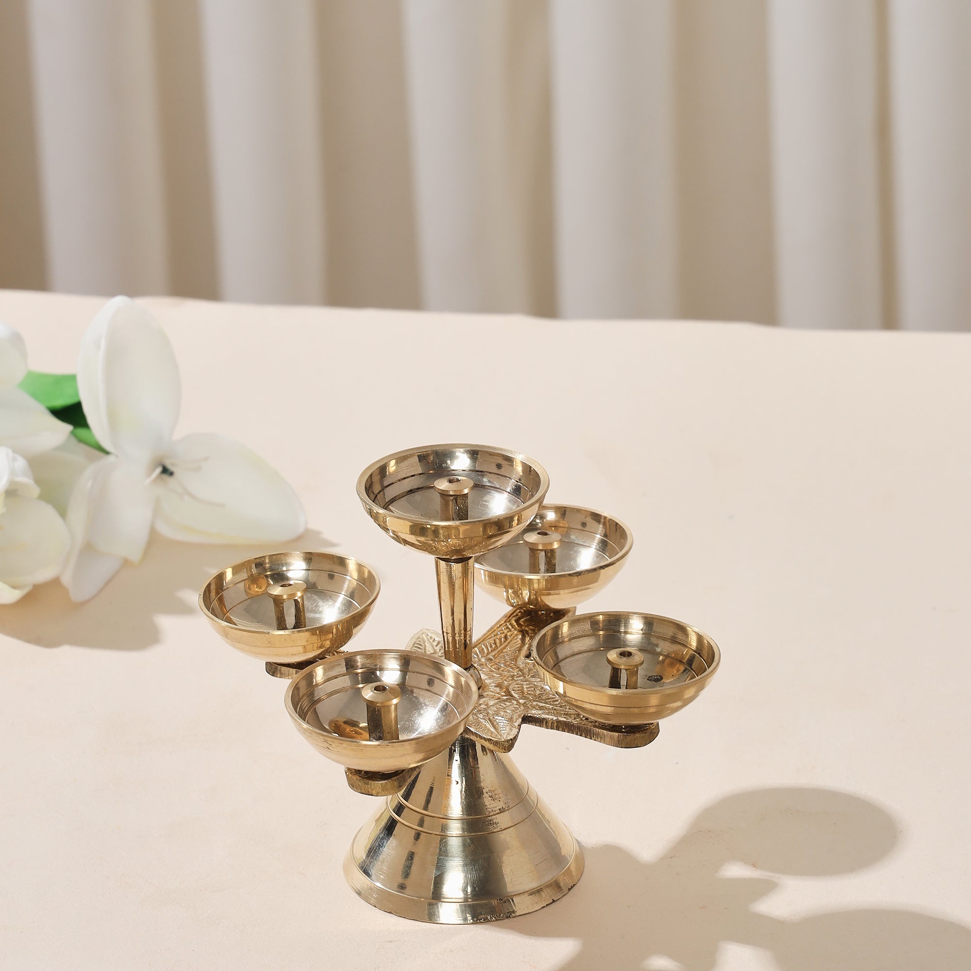 Brass 5 Face Bhadra Deepam with Stand- 4 inch