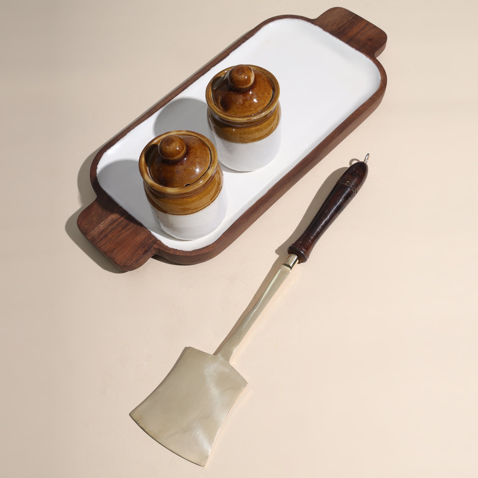 Brass Cooking Turner Palta with wooden Handle - 14 inch