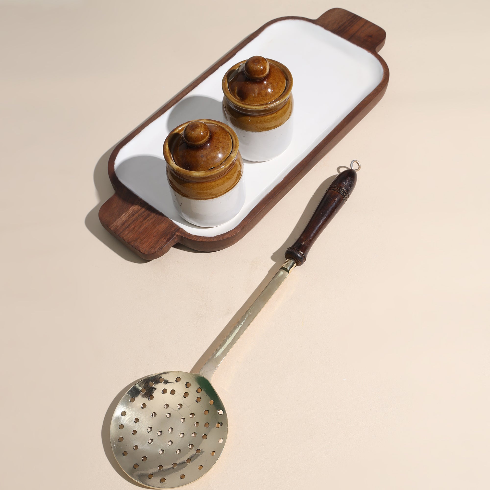 Brass Frying Ladle with Wooden Handle- 15 inch