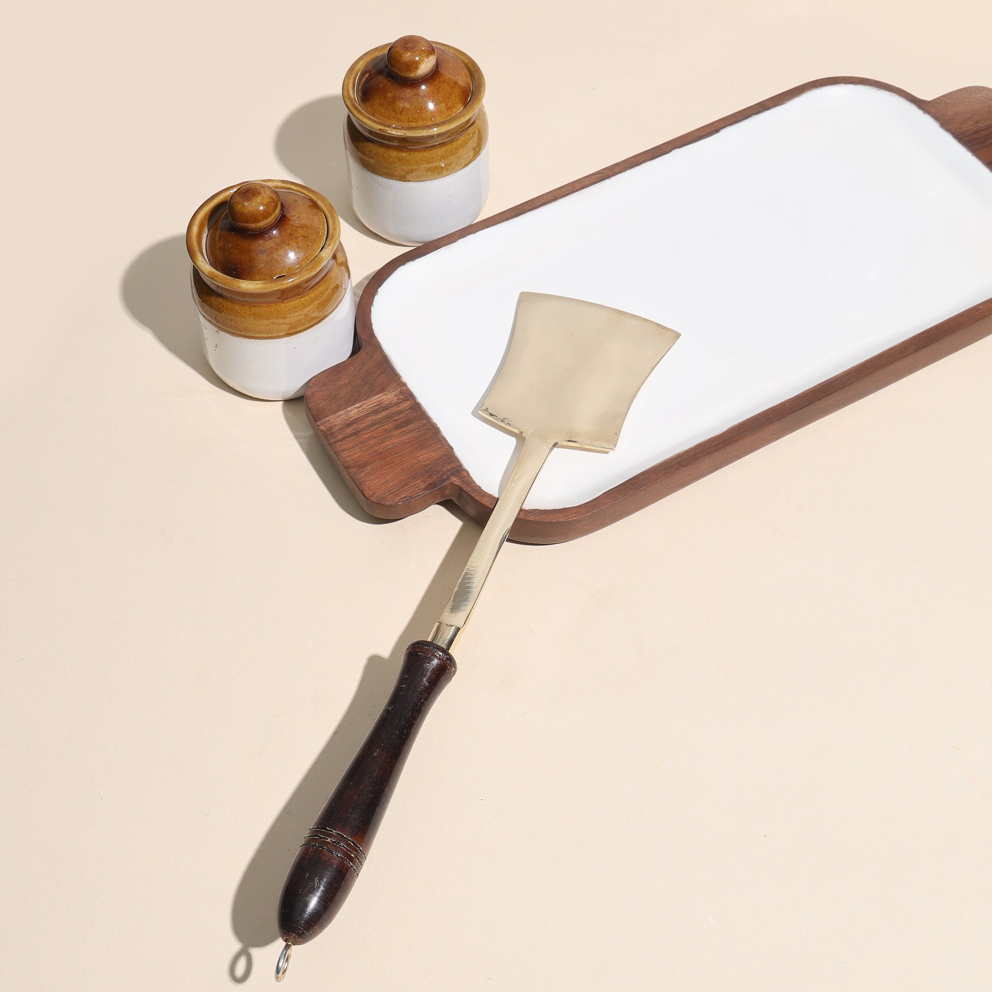 Brass Cooking Turner Palta with wooden Handle - 14 inch