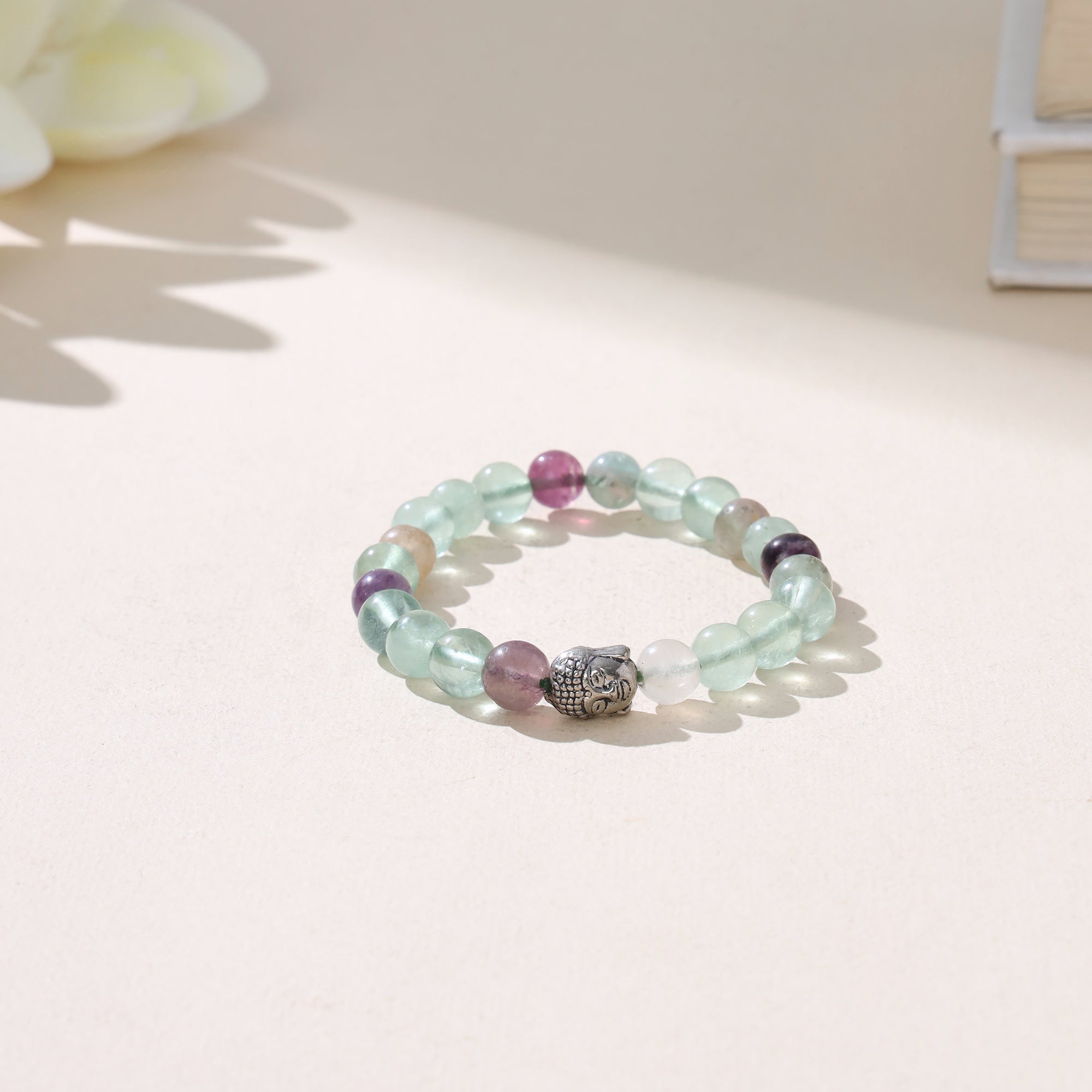 Certified Multi Fluorite Stone with Buddha Charm for Stability & Inner Peace