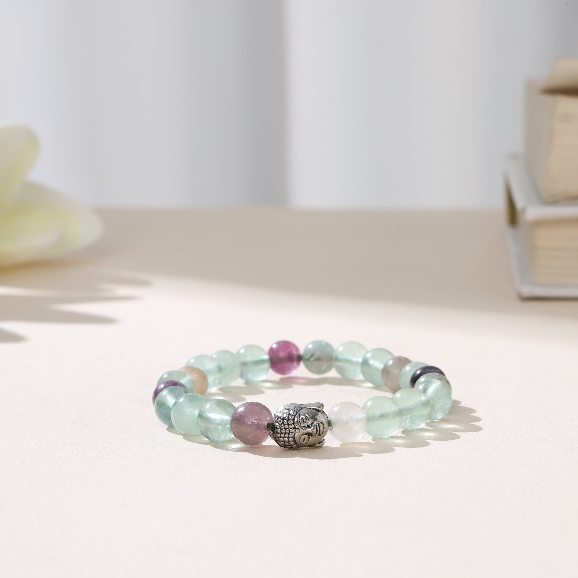 Certified Multi Fluorite Stone with Buddha Charm for Stability & Inner Peace