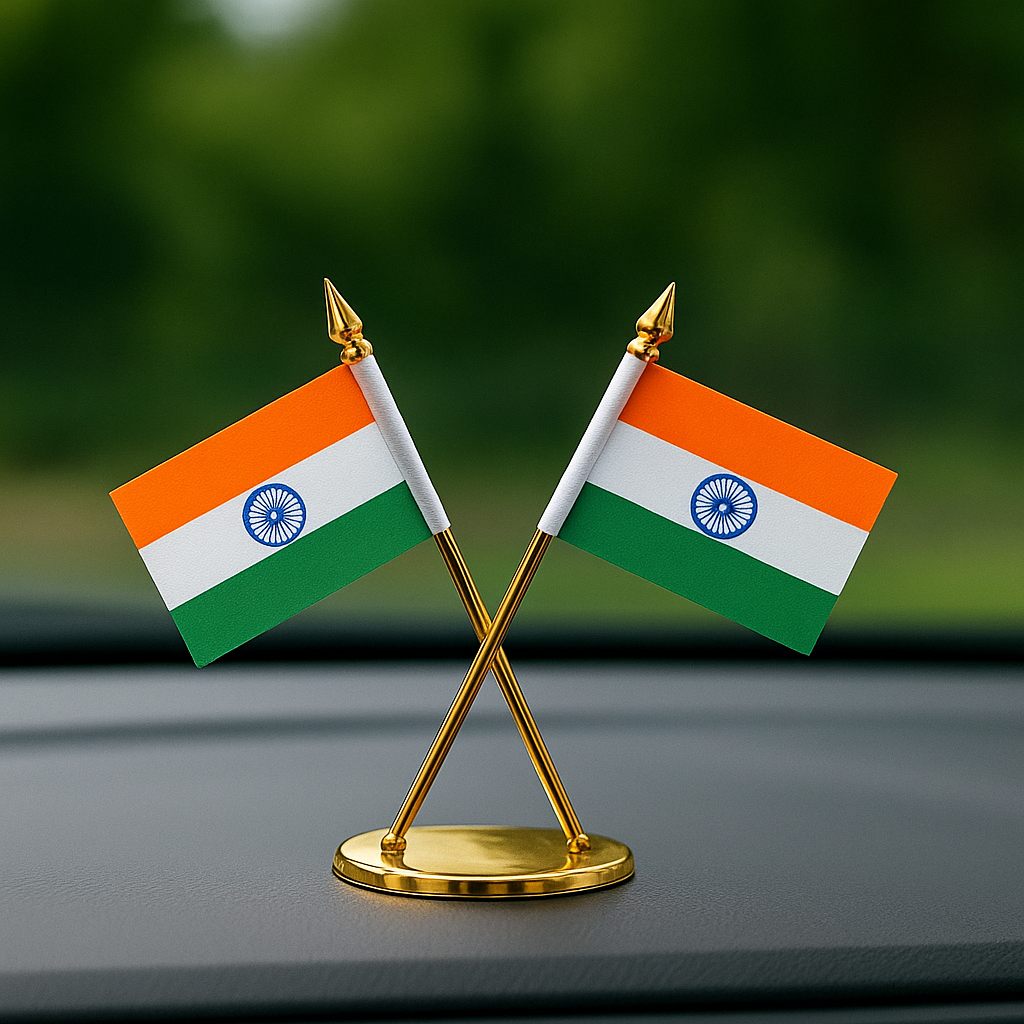Brass Car Dashboard Indian Flag Stand - 5 inch