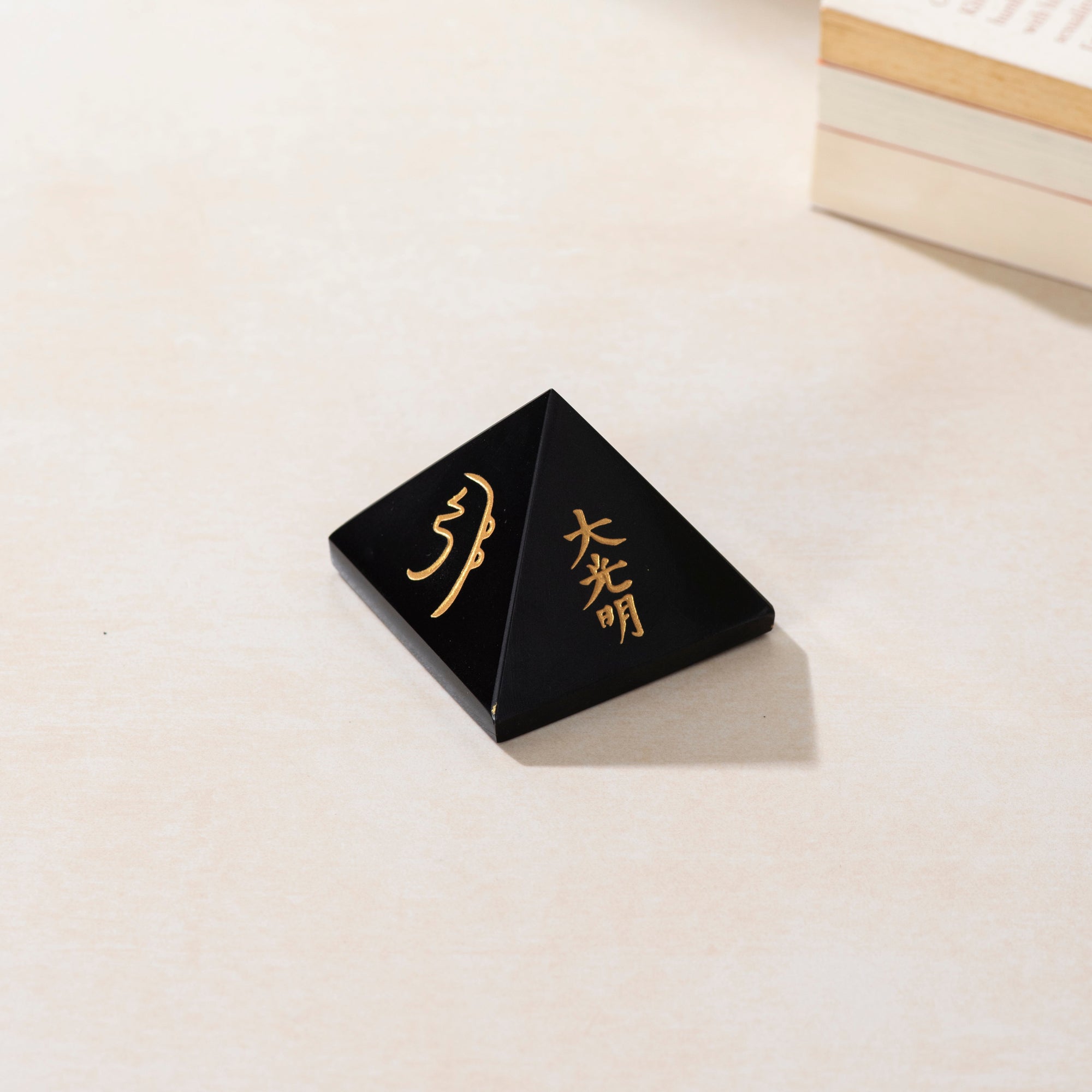 Black Tourmaline Reiki Symbol Pyramid for Protection