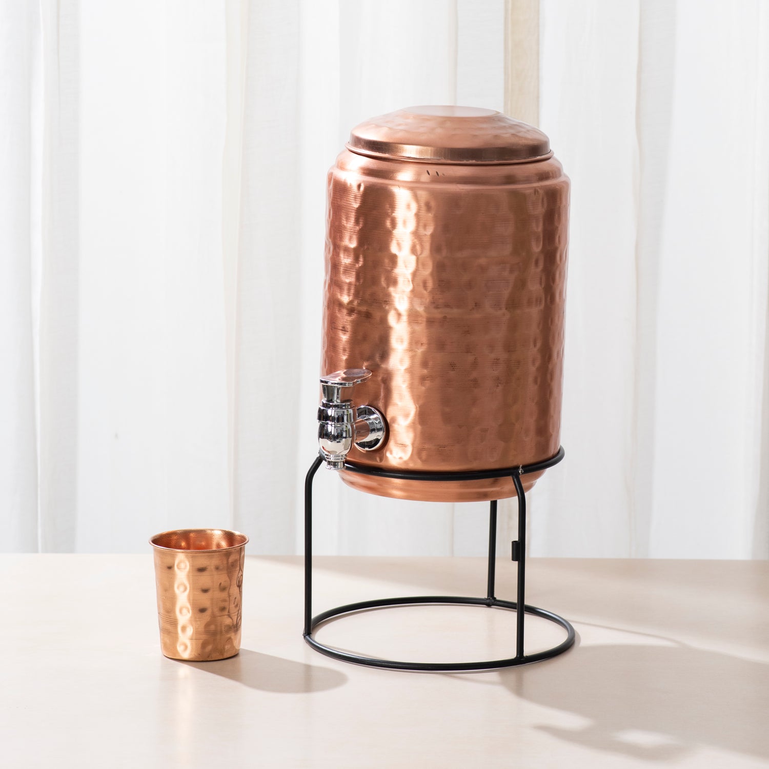 copper water dispensers with glass sets