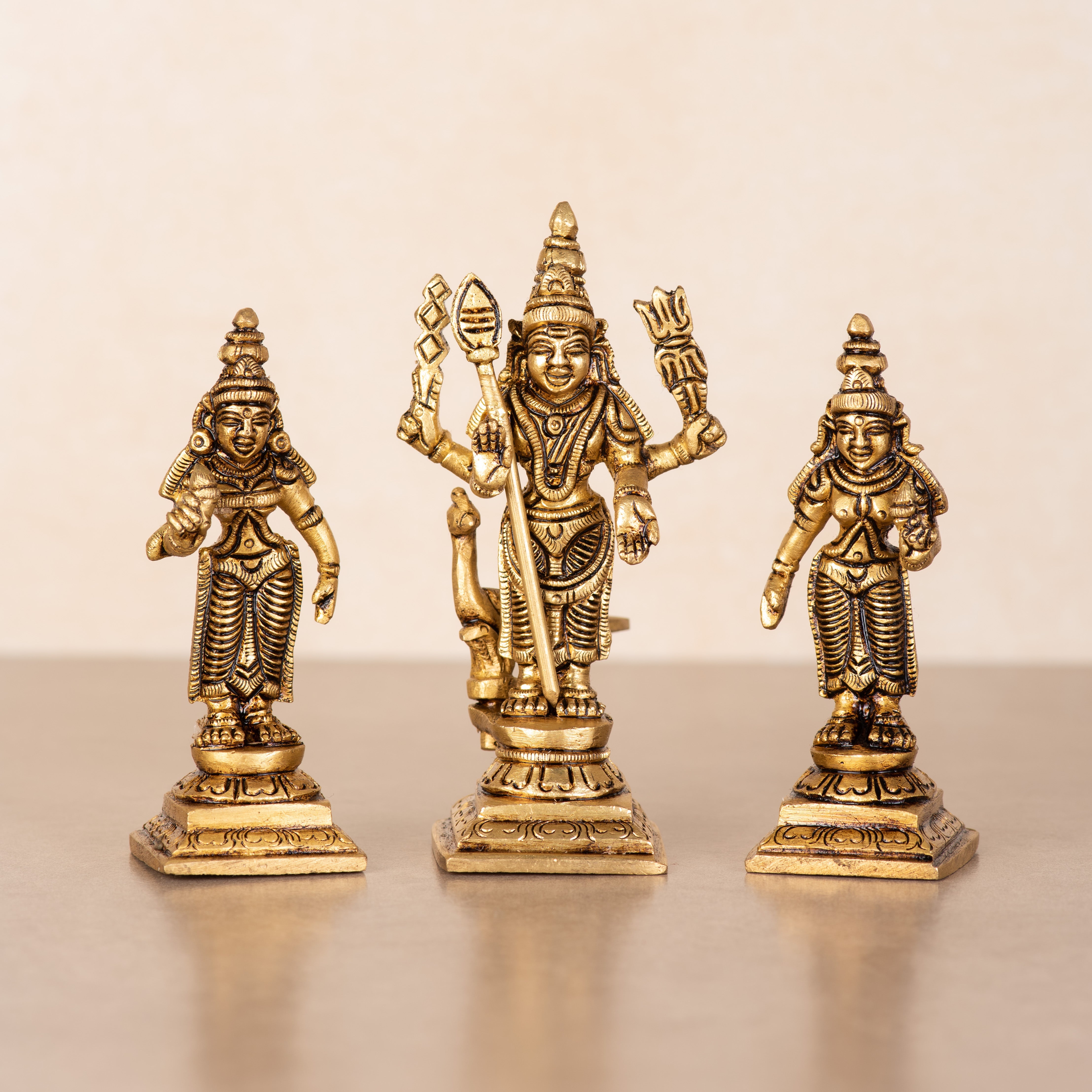 Shop Brass Karttikeya (Murugan) Idol with Devasena and Valli 