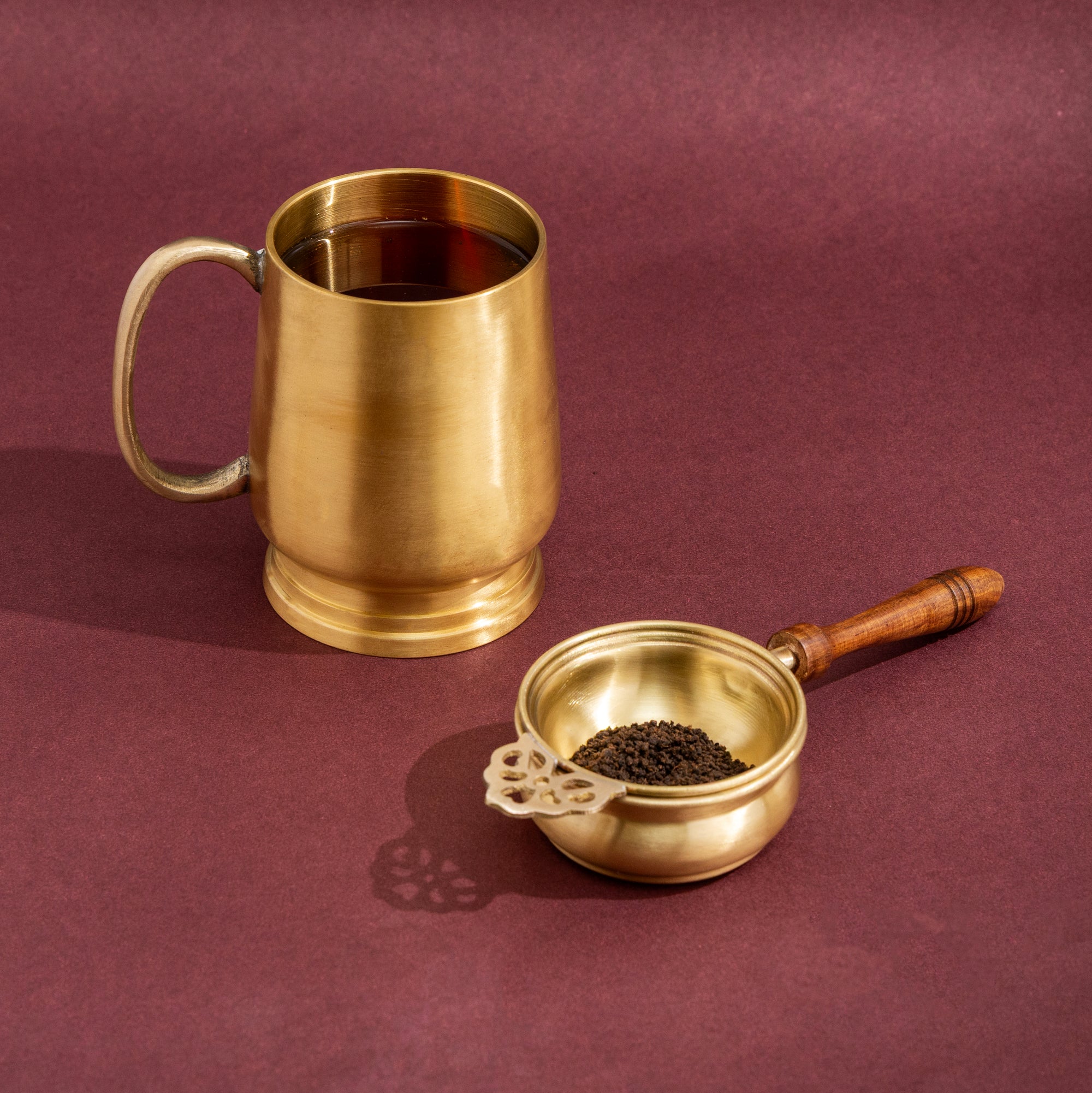 Brass Oreo Mug & Tea Strainer with Bowl
