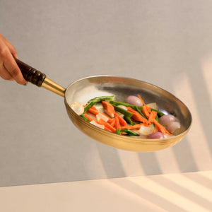 Premium Brass Frying Pan with Wooden Handle