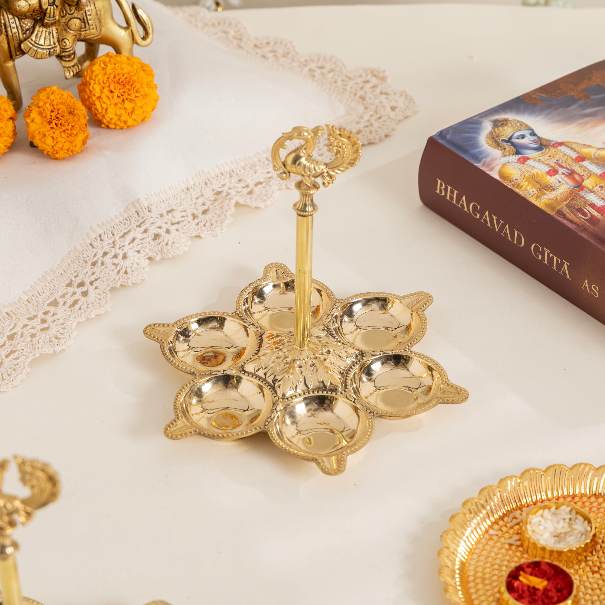 Peacock Brass Diya for Home Decor