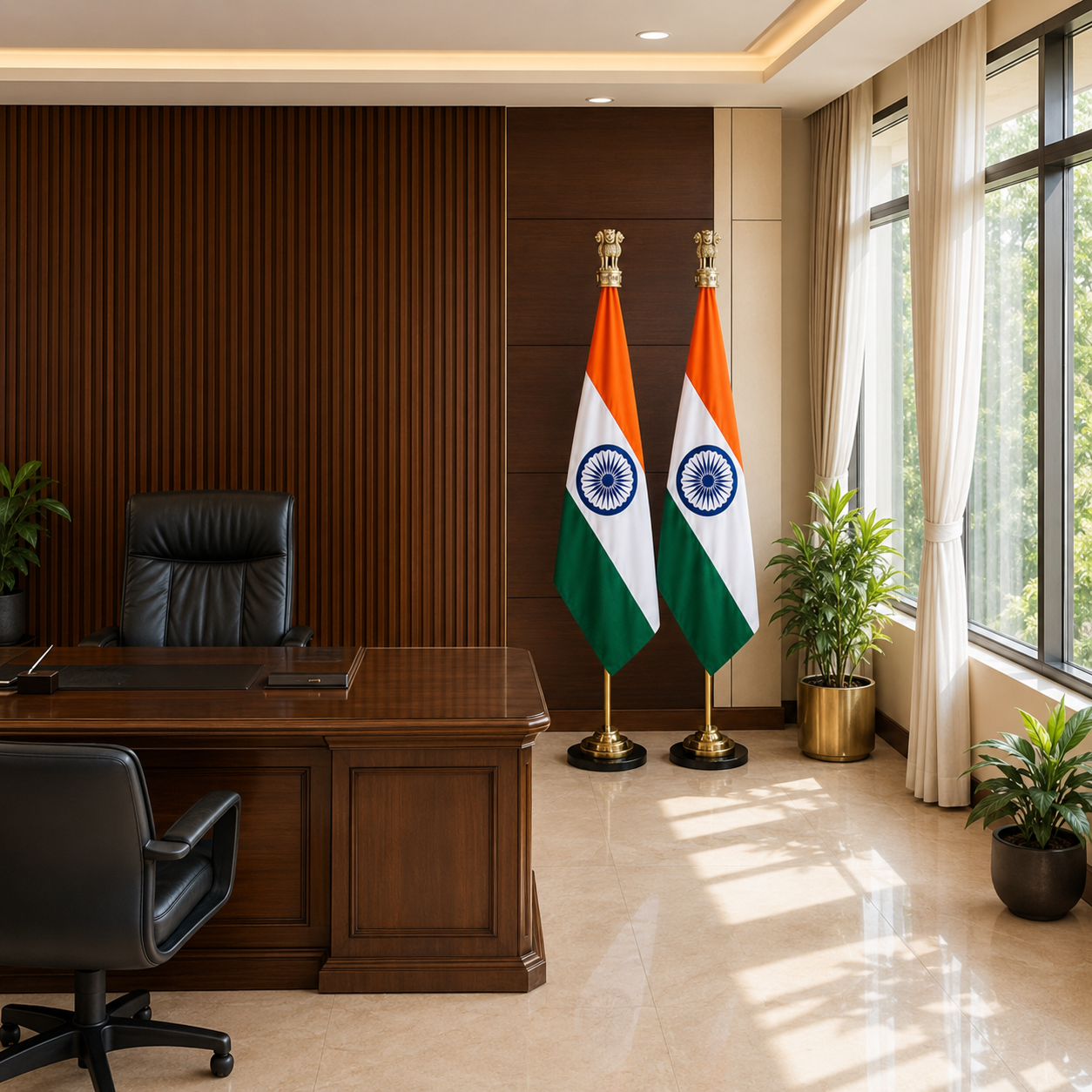 Premium Indian Pole Flag with Stand Set of 2 (7 Ft Height)
