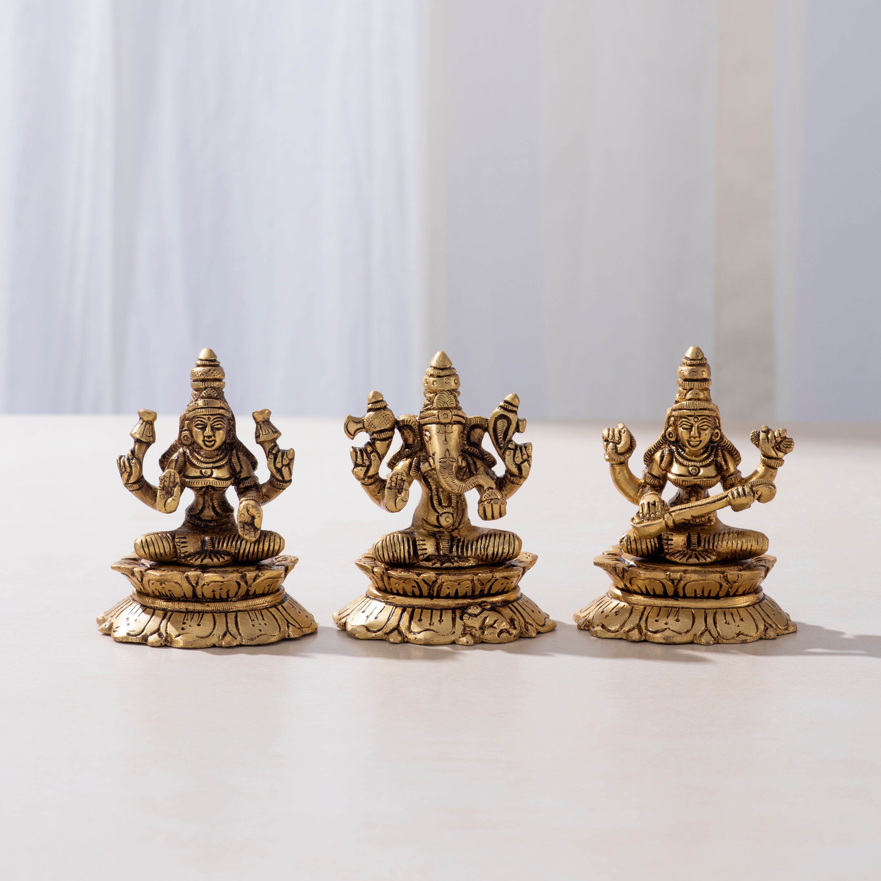 4 inch brass Lakshmi Ganesha Saraswati statue