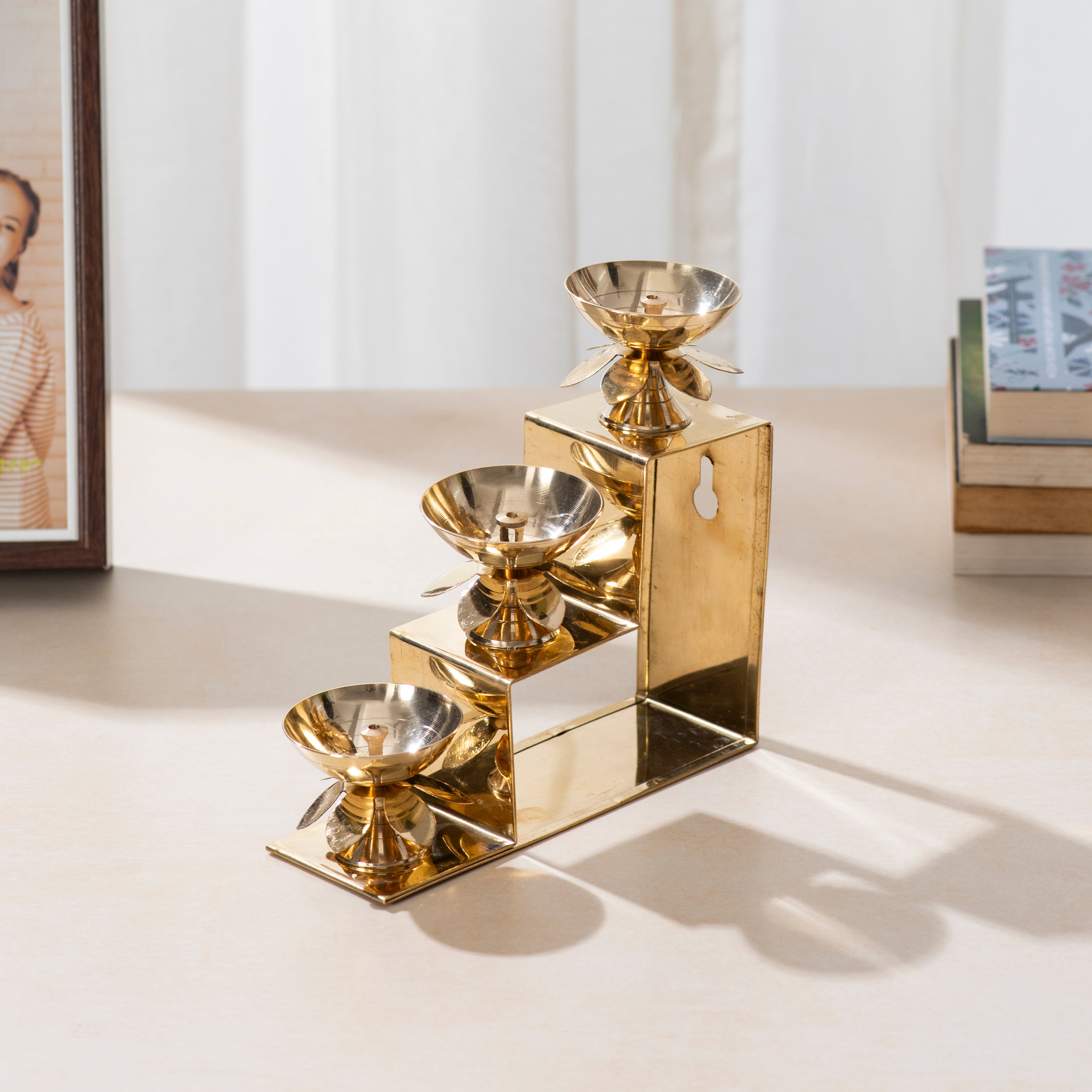 Brass Lotus Diya with Three Step Stand