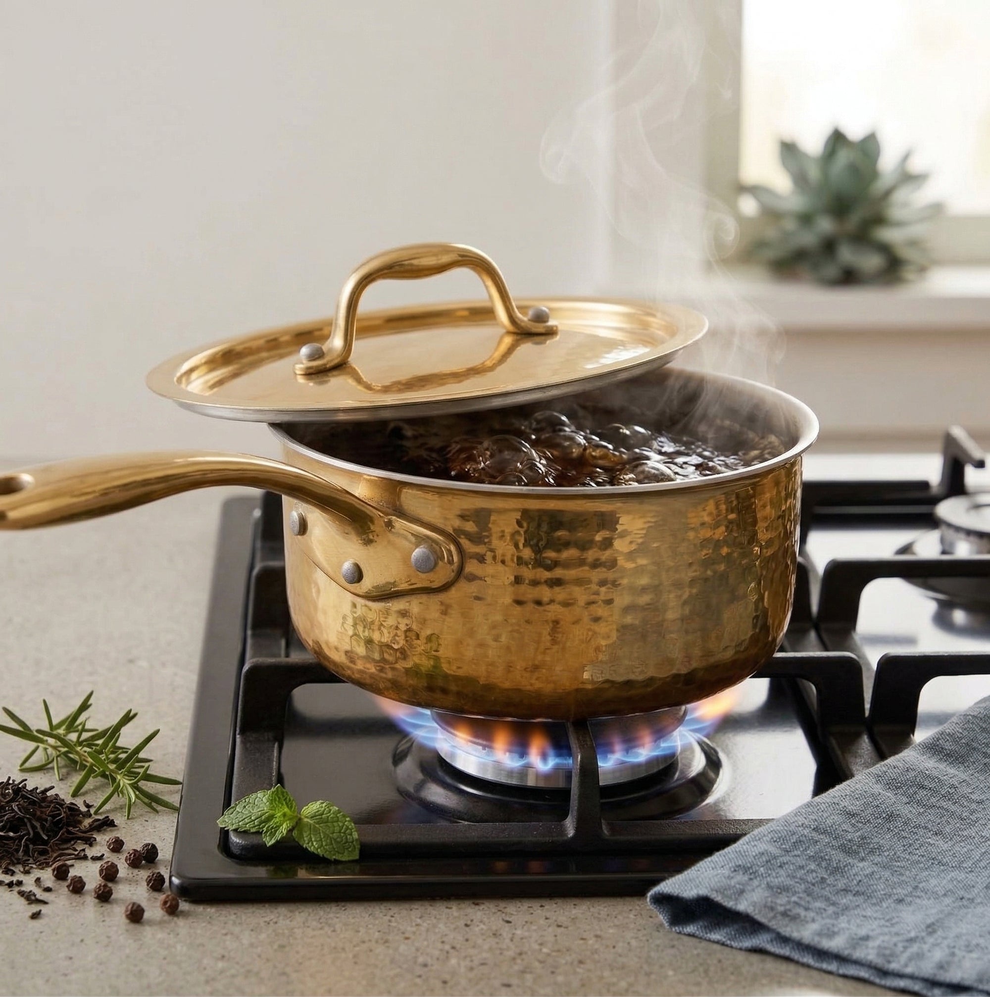Handcrafted Brass Saucepan with Lid & Tin Coating