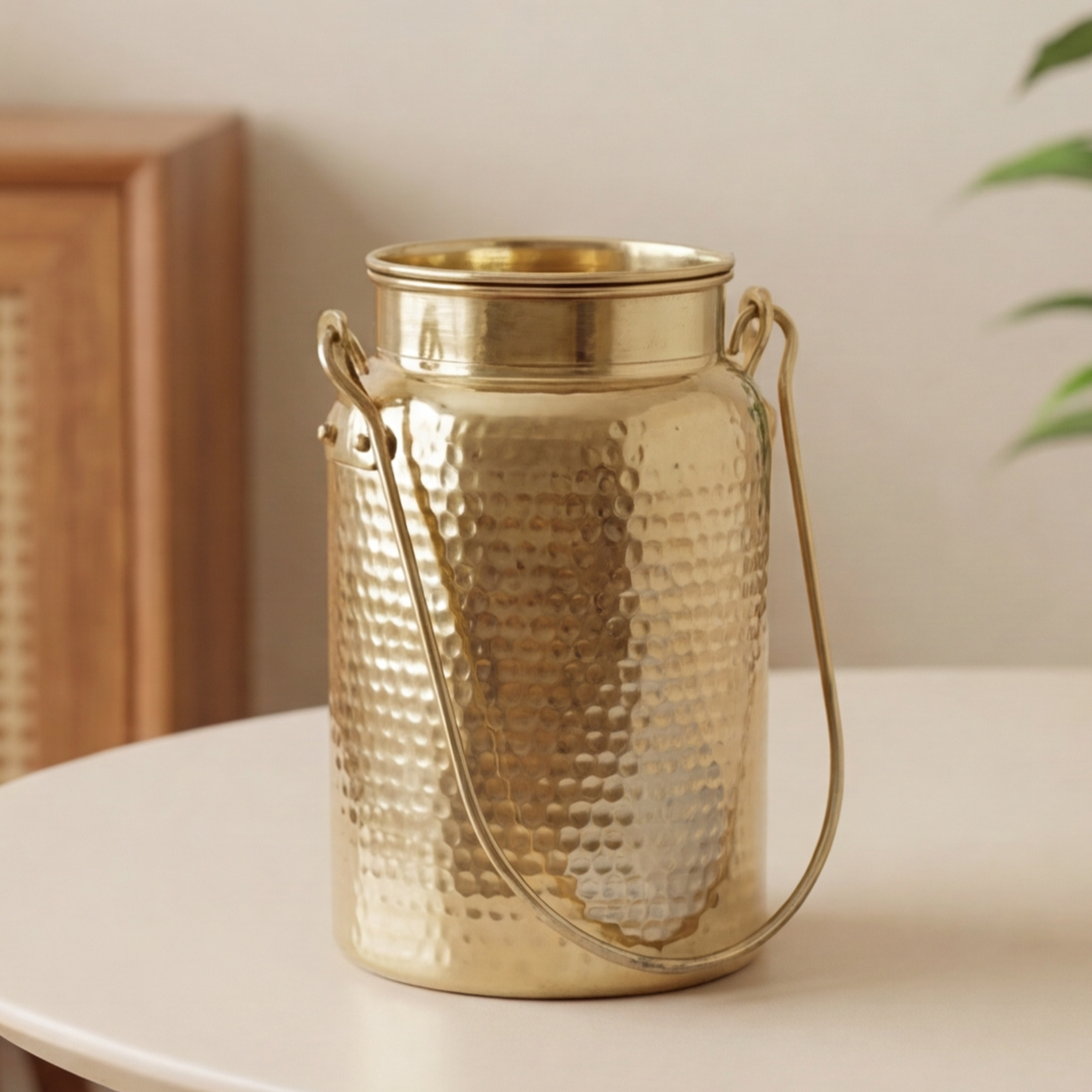 Brass Hammered Milk Can / Storage Container with Handle