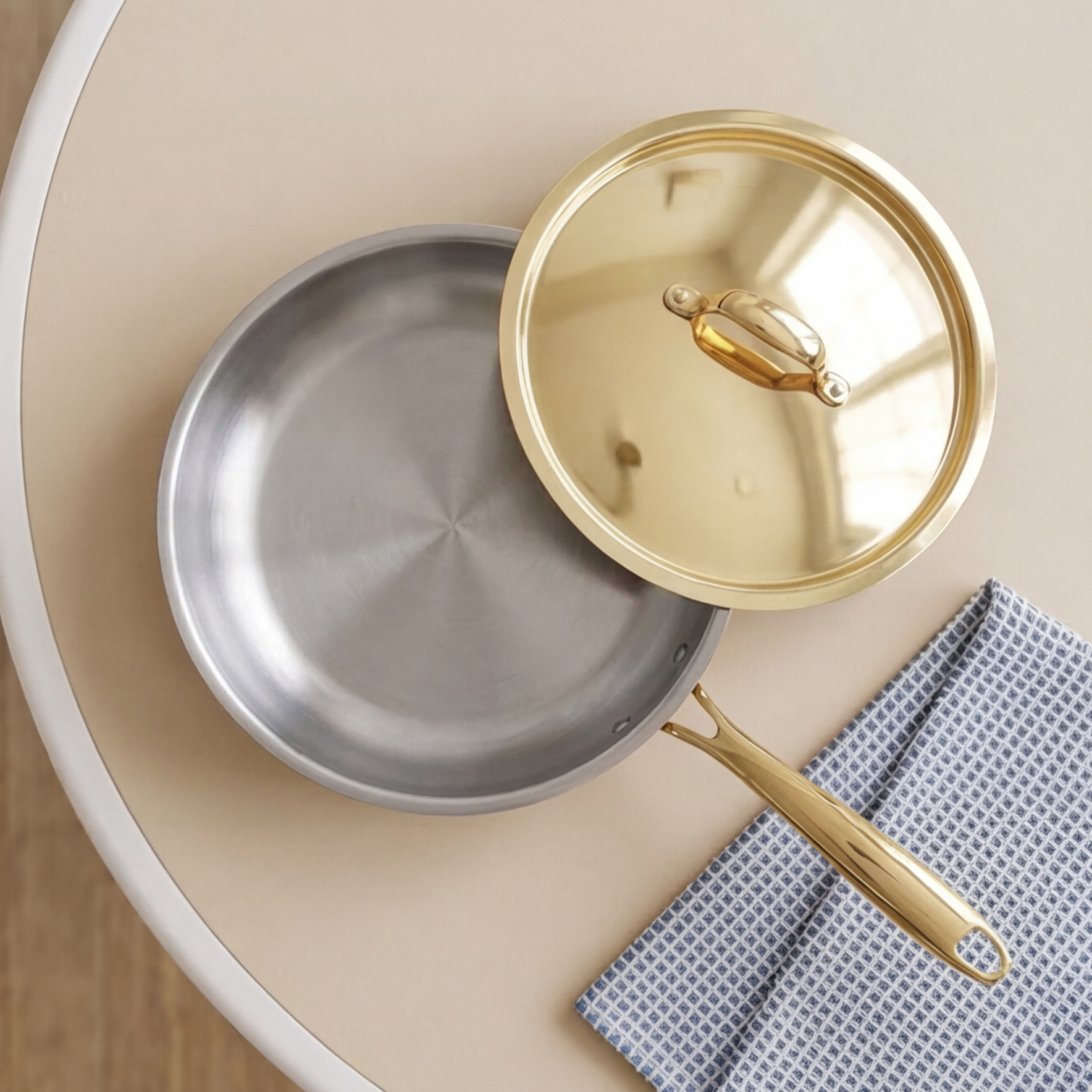 Handcrafted Brass Fry Pan with Lid & Tin Coating