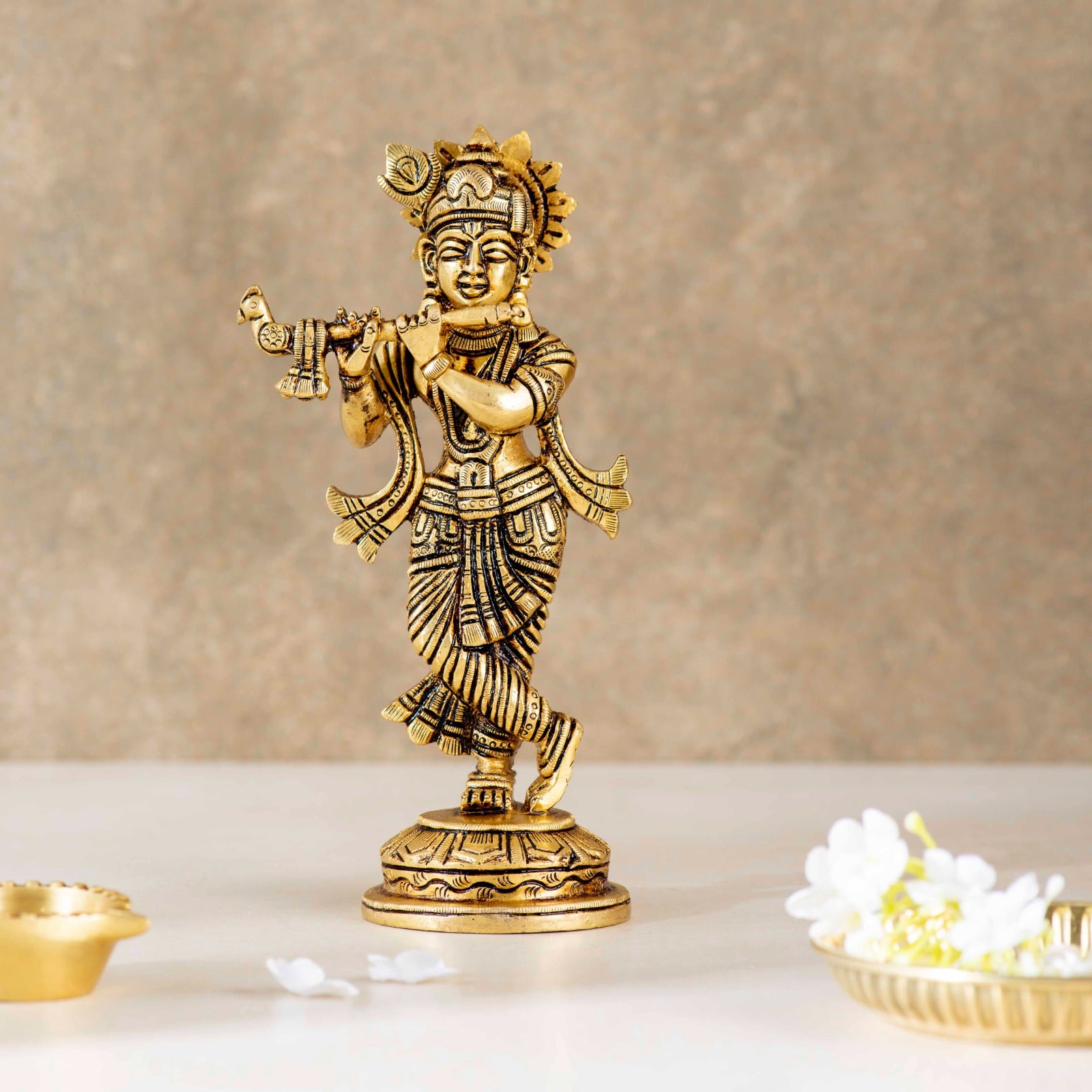 Superfine Brass Krishna With Murli - 8 Inch