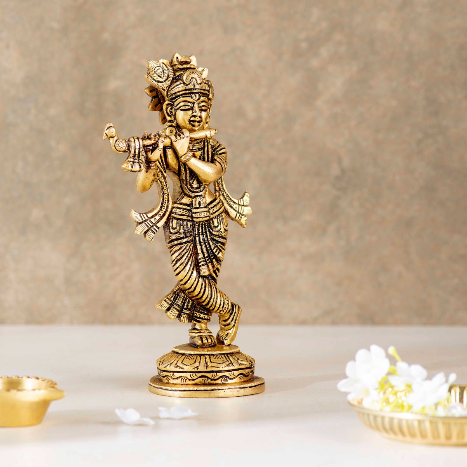 Superfine Brass Krishna With Murli - 8 Inch