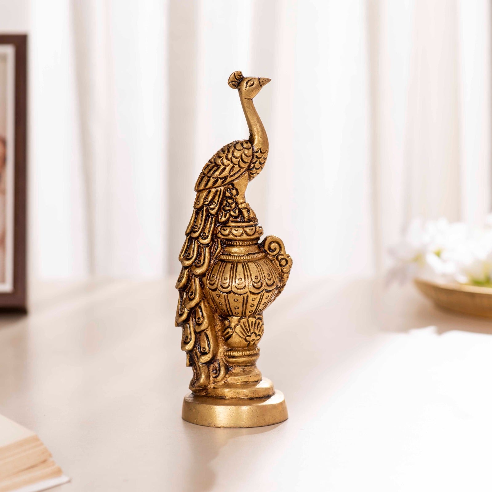 Brass Superfine Feathured Peacock - 7 Inch