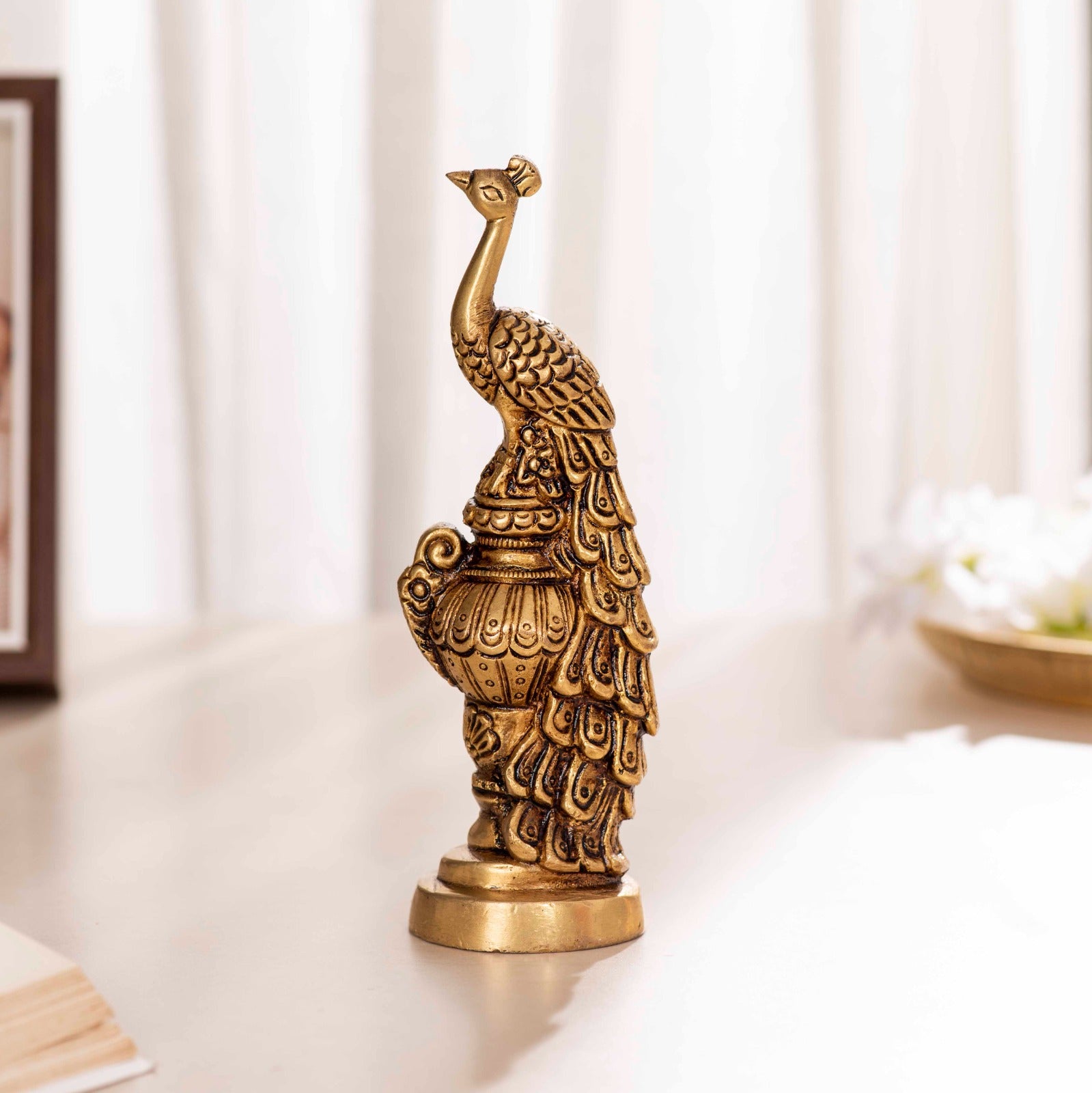 Brass Superfine Feathured Peacock - 7 Inch