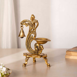 Golden Brass Chowki Diya With Bell 