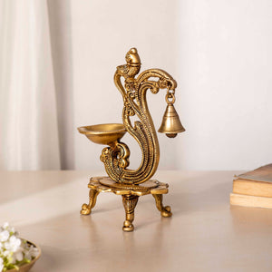 Brass Parrot Chowki Diya With Bell 