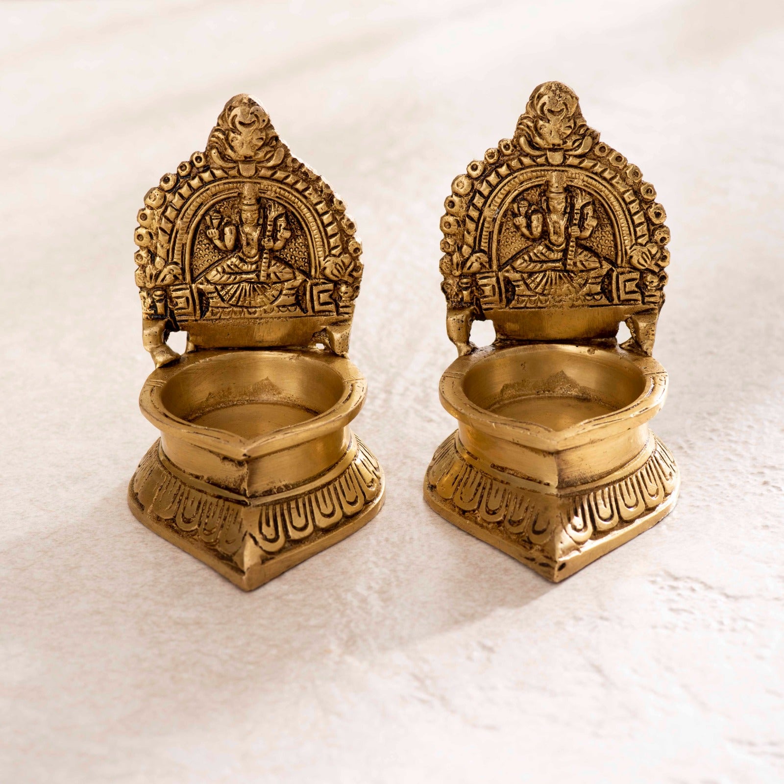 Brass Kamakshi Deepak Pair - 4 Inch