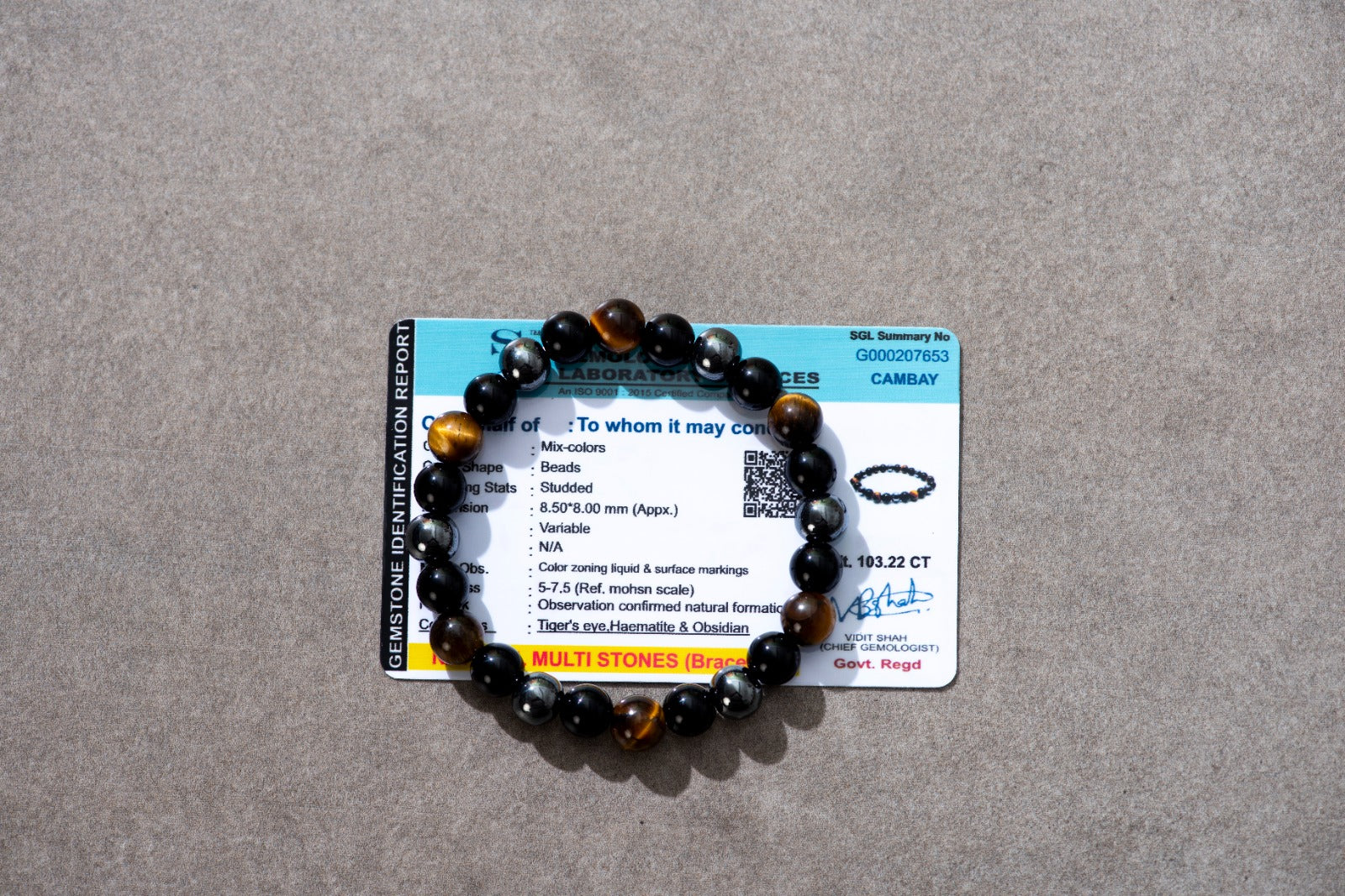 Certified Tigers Eye Hematite & Obsidian Bracelet for Protection