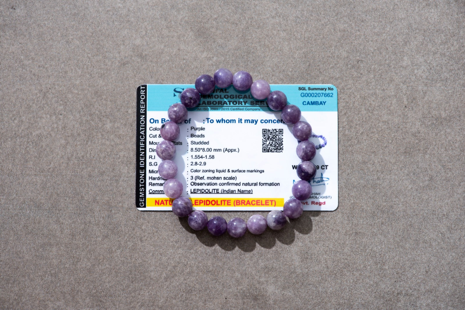 Certified Natural Lepidolite Bracelet For Peace & Energy