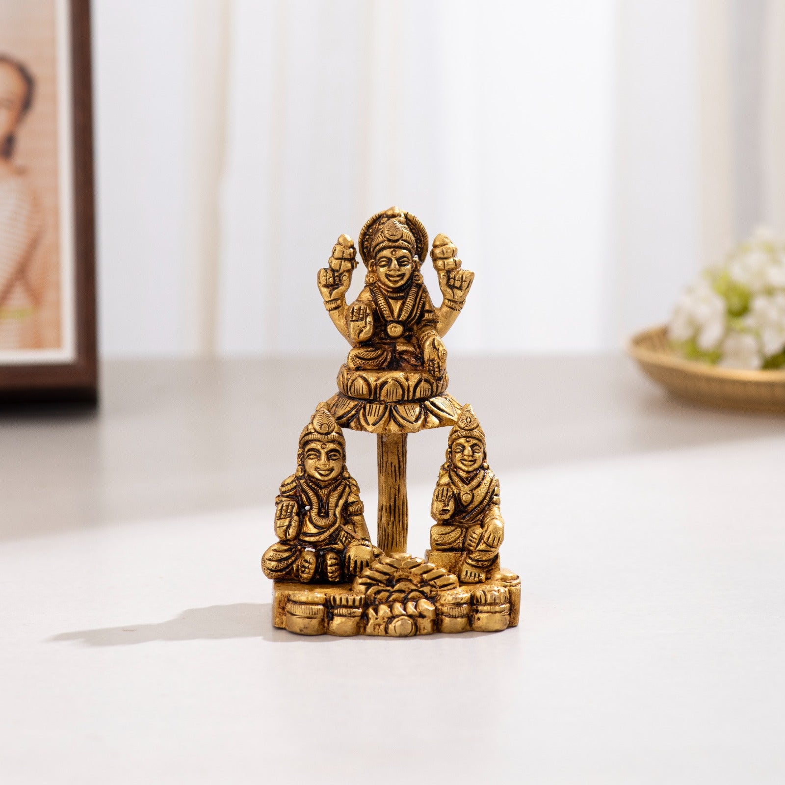 Brass Maa Lakshmi with Kuber Maharaj and Chitralekha Idol - 5 inch