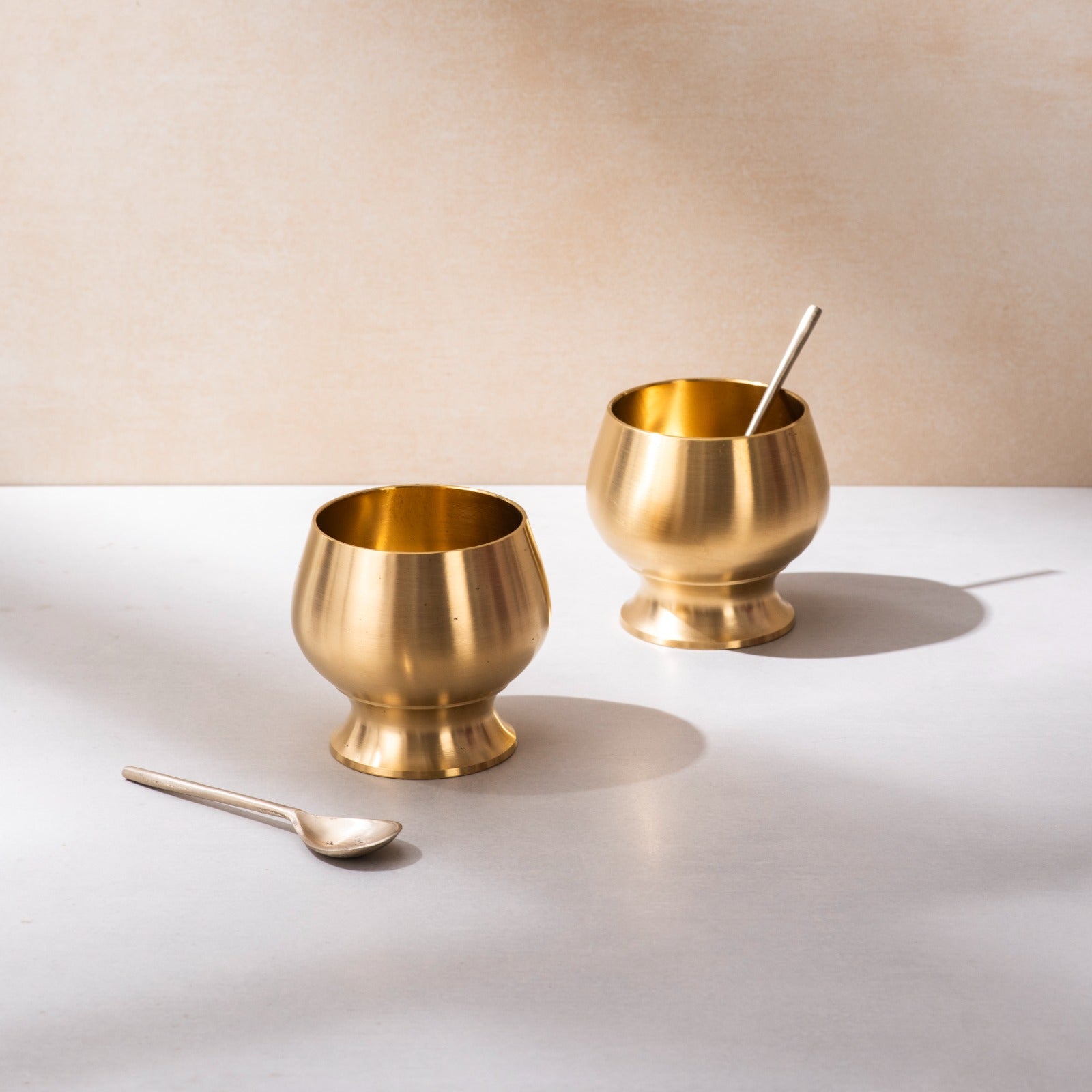 Brass Oreo Desert Bowl with Spoon - Set of 2