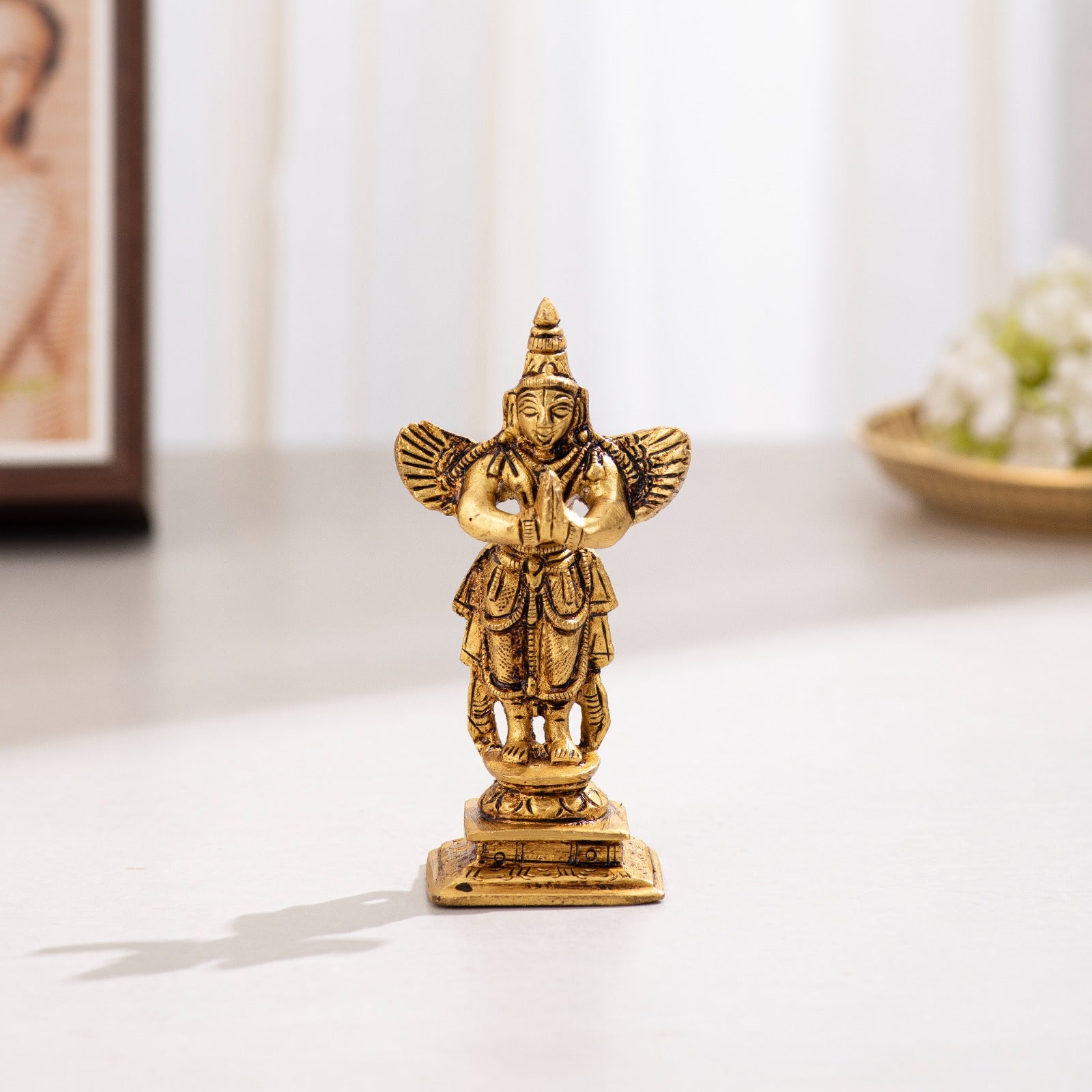 Brass Superfine Standing Garud Dev Idol in Namaskar Mudra - 4 inch