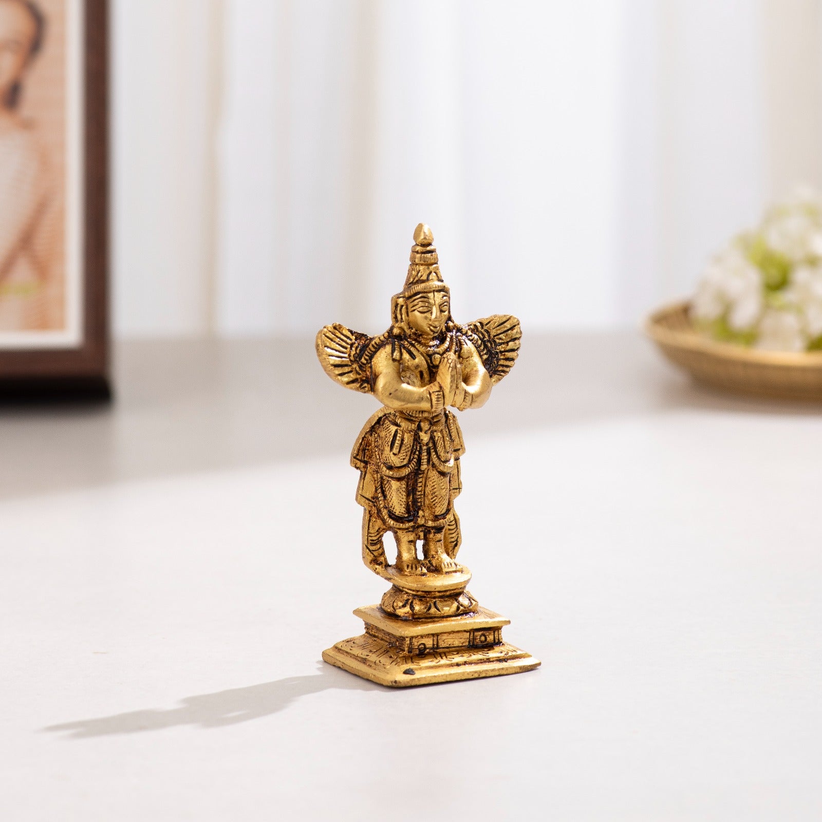 Brass Superfine Standing Garud Dev Idol in Namaskar Mudra - 4 inch