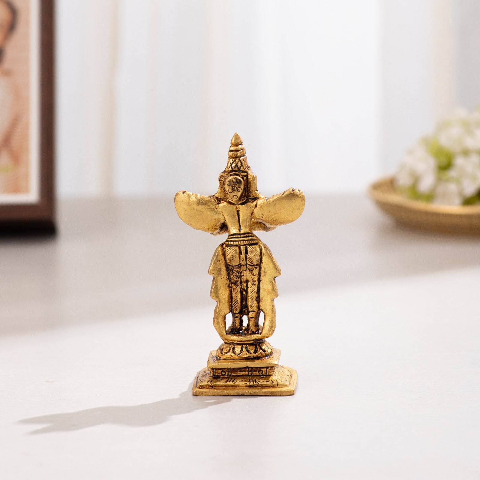 Brass Superfine Standing Garud Dev Idol in Namaskar Mudra - 4 inch