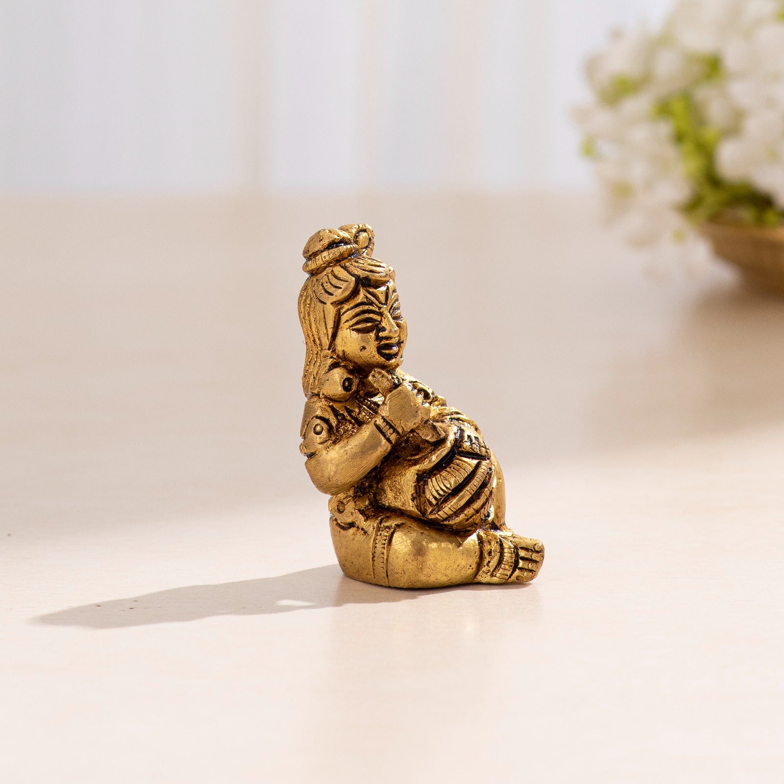 Brass Matki Kanha Idol - 2.5 inch