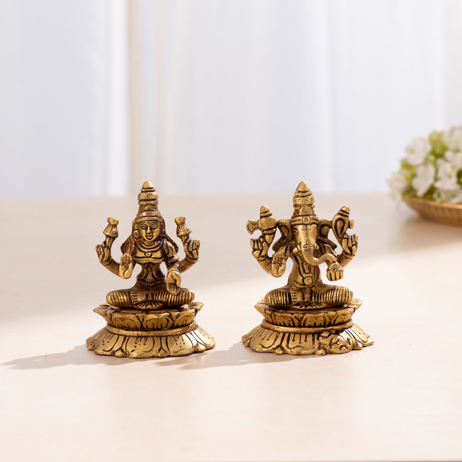 Brass Superfine Laxmi Ganesha Idol - 3.5 inch