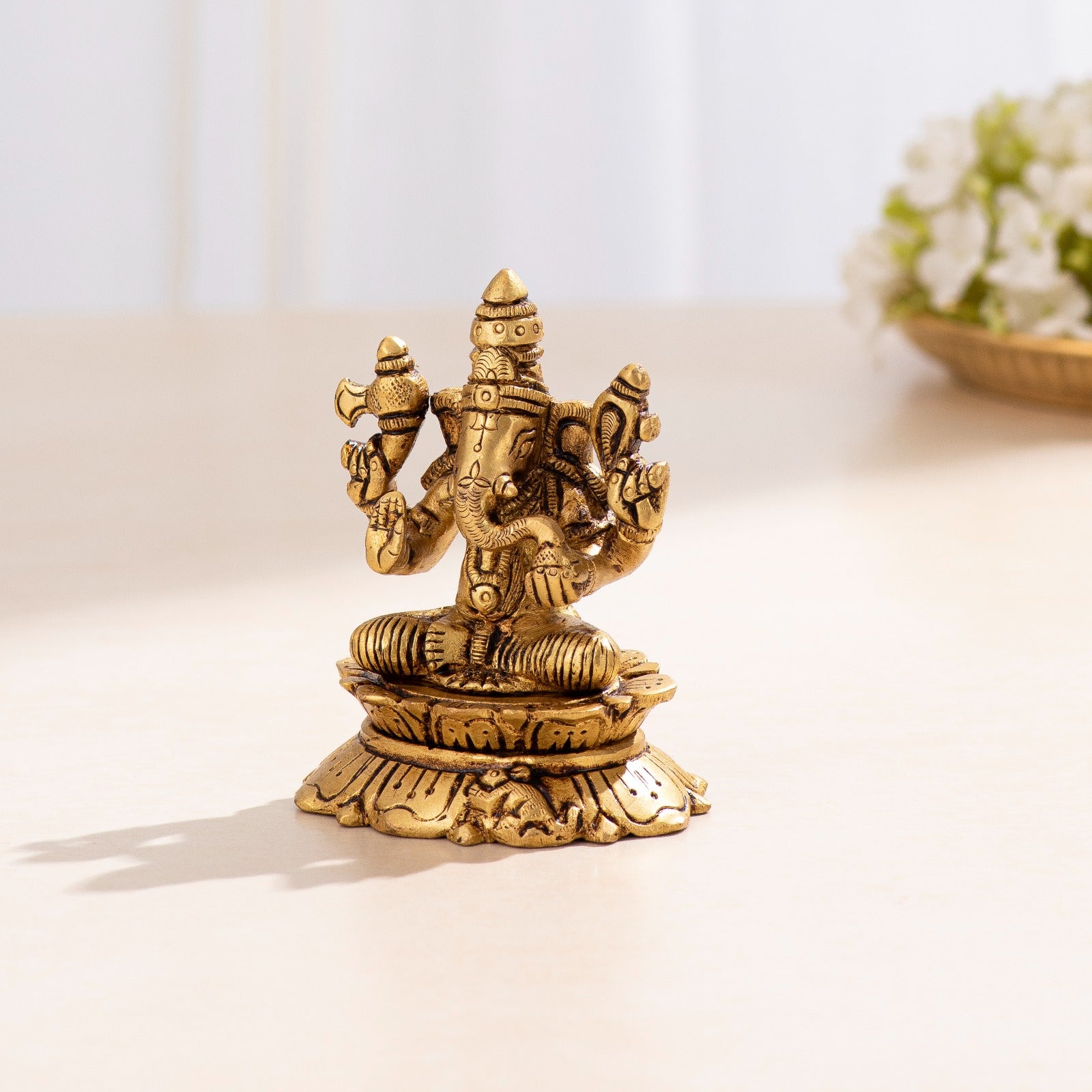 Brass Superfine Laxmi Ganesha Idol - 3.5 inch