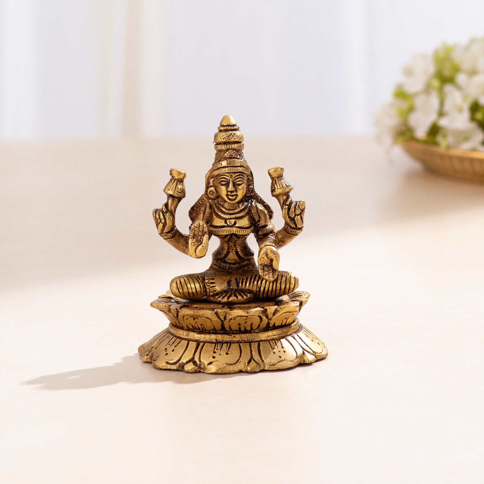 Brass Superfine Laxmi Ganesha Idol - 3.5 inch