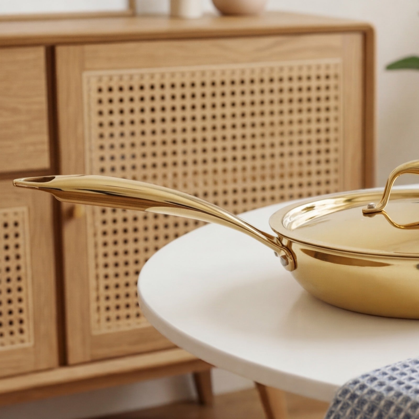 Handcrafted Brass Fry Pan with Lid & Tin Coating