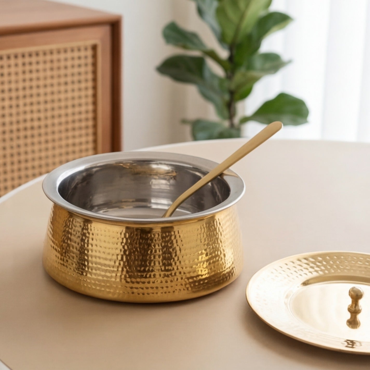 Traditional Brass Lagan Handi with Lid & Tin Coating