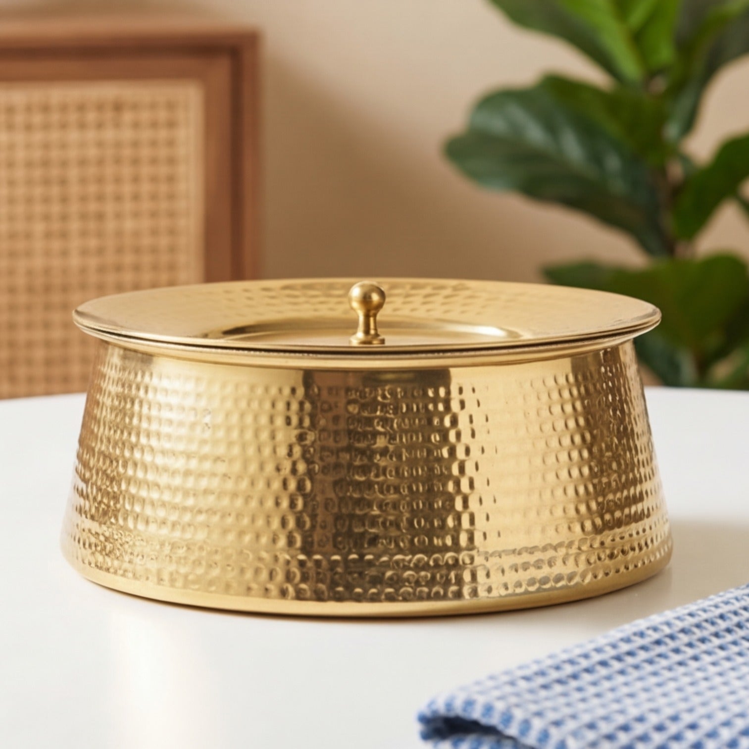 Traditional Brass Lagan Handi with Lid & Tin Coating